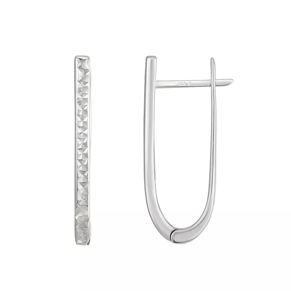 Argento Forte Sterling Silver Oblong Diamond Cut Hoop Earrings, Women's Product Image