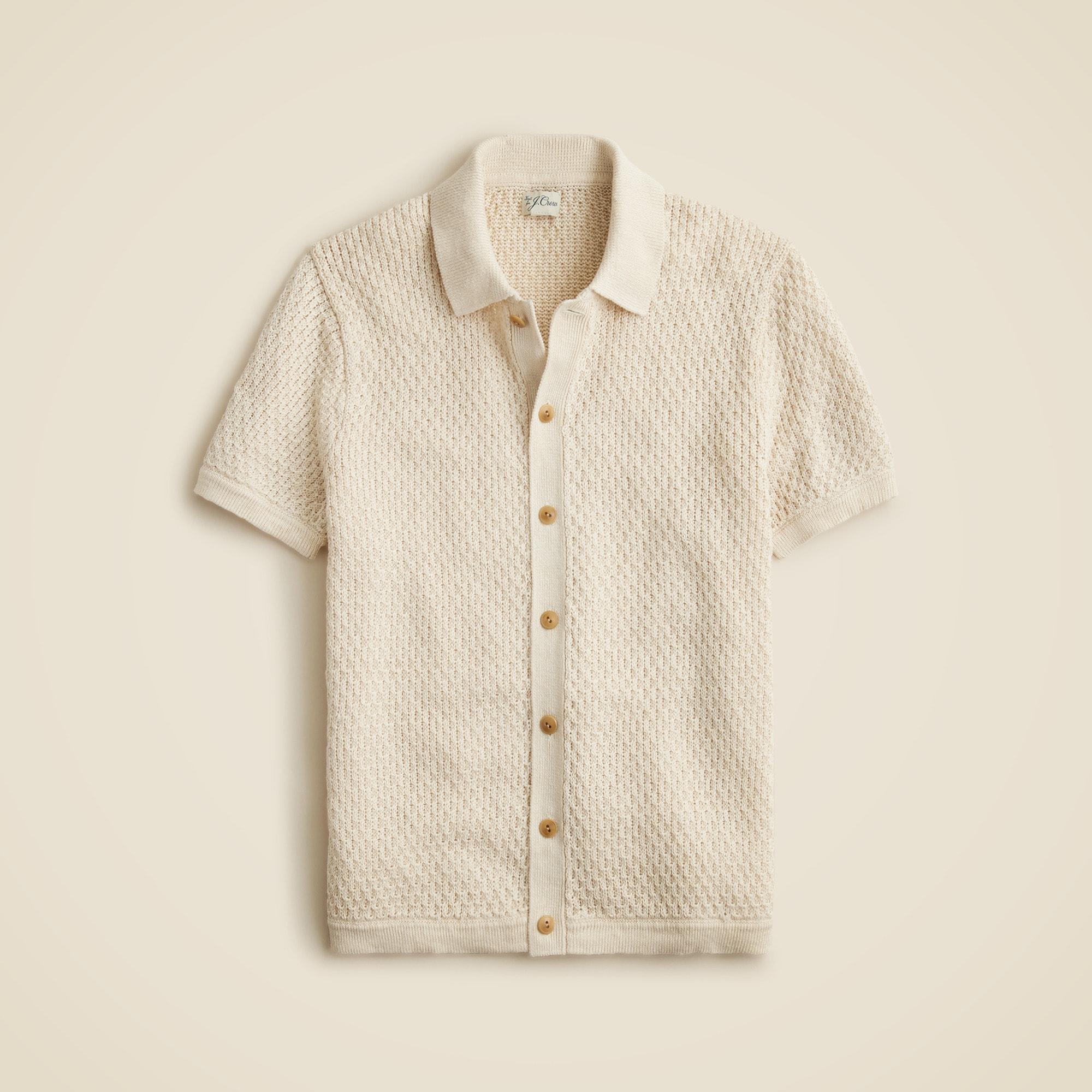 Short-sleeve linen texture-stitch cardigan sweater-polo Product Image