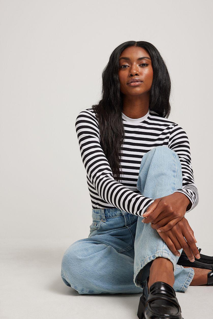 Long Sleeve Striped Fitted Top Product Image