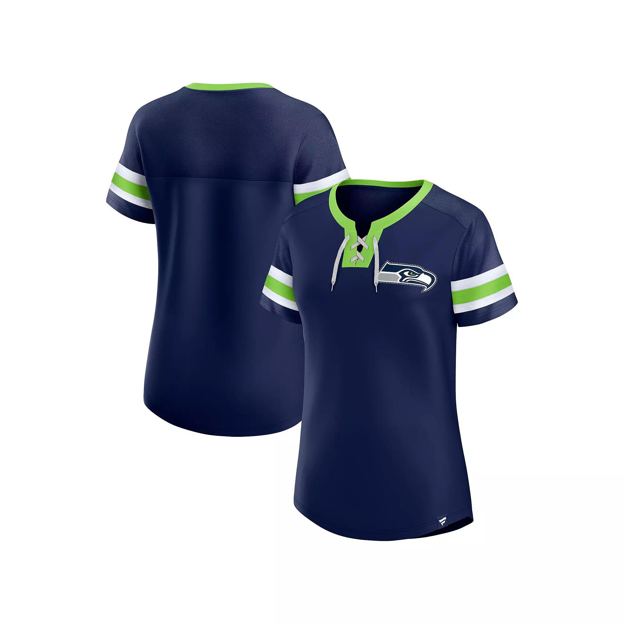 Women's Fanatics College Navy Seattle Seahawks Lace-Up Bling T-Shirt,  Product Image