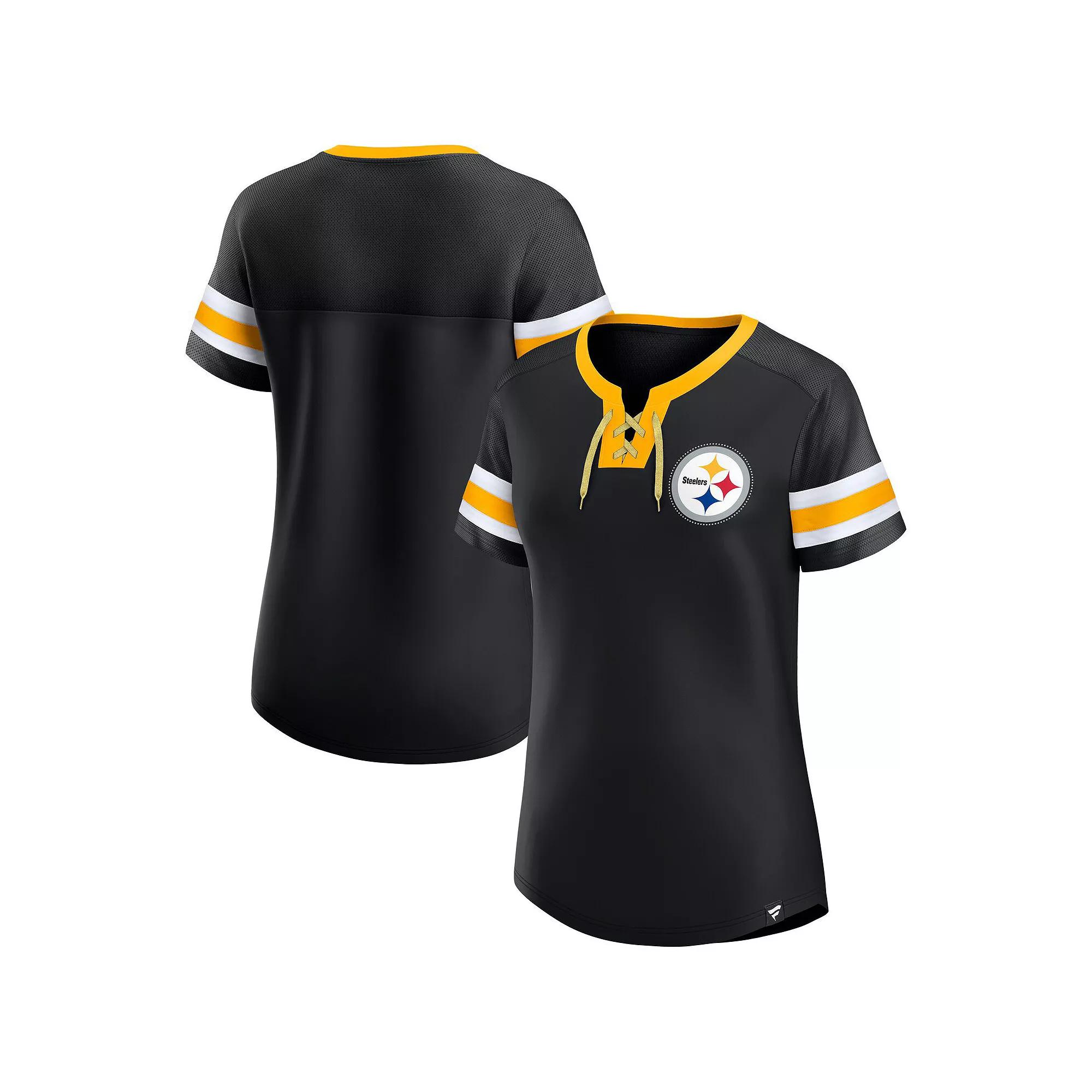 Women's Fanatics Black Pittsburgh Steelers Lace-Up Bling T-Shirt,  Product Image