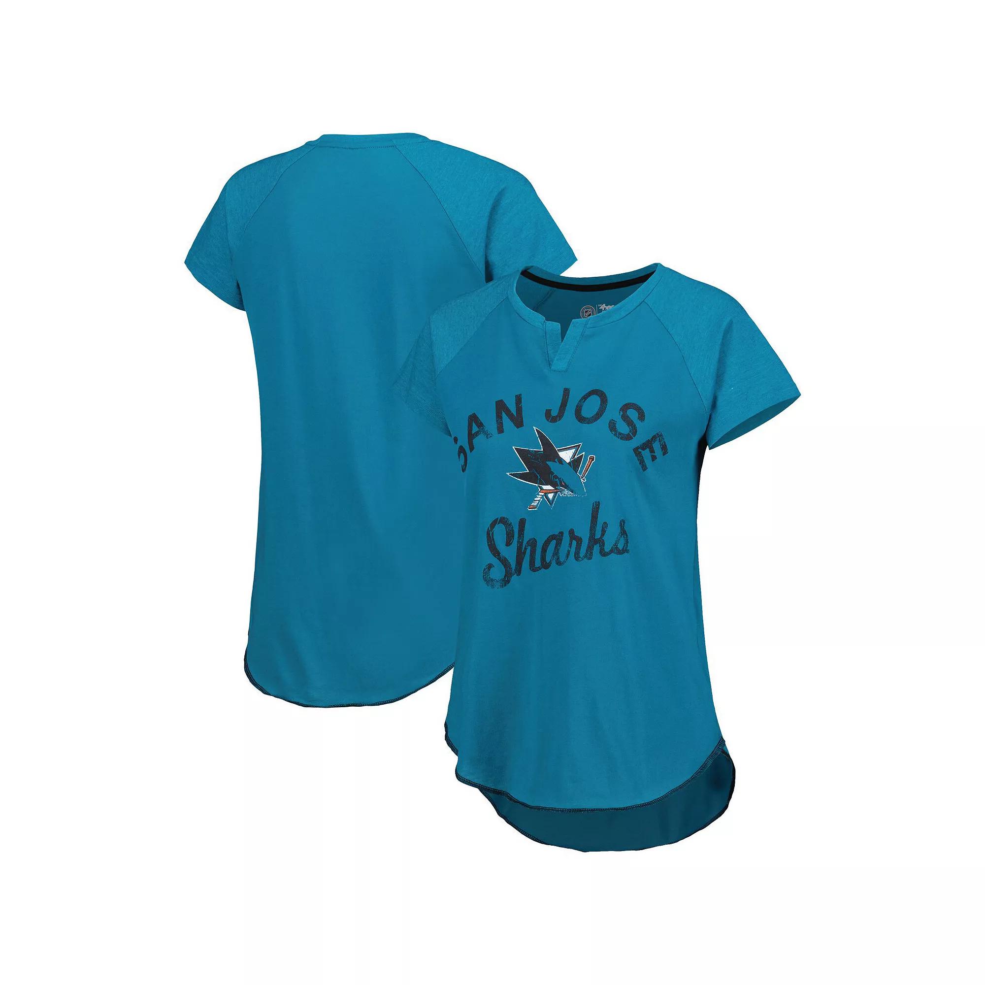 Women's Starter Teal San Jose Sharks Grand Slam Raglan Notch Neck T-Shirt, Size: Medium, Sks Blue Product Image