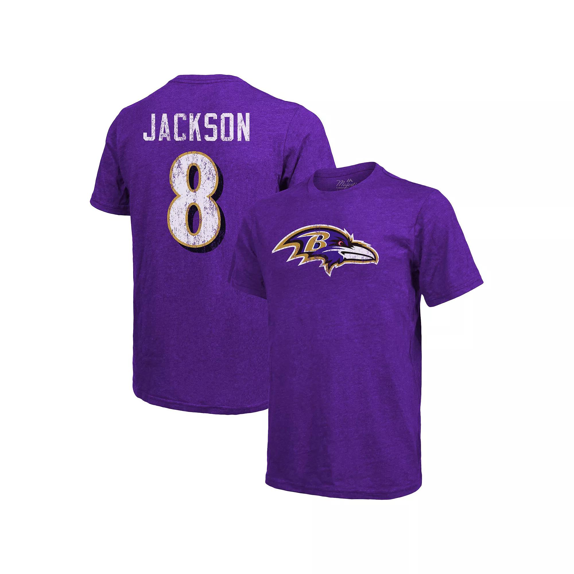 Men's Majestic Threads Lamar Jackson Purple Baltimore Ravens Tri-Blend Name & Number T-Shirt, Size: XL Product Image