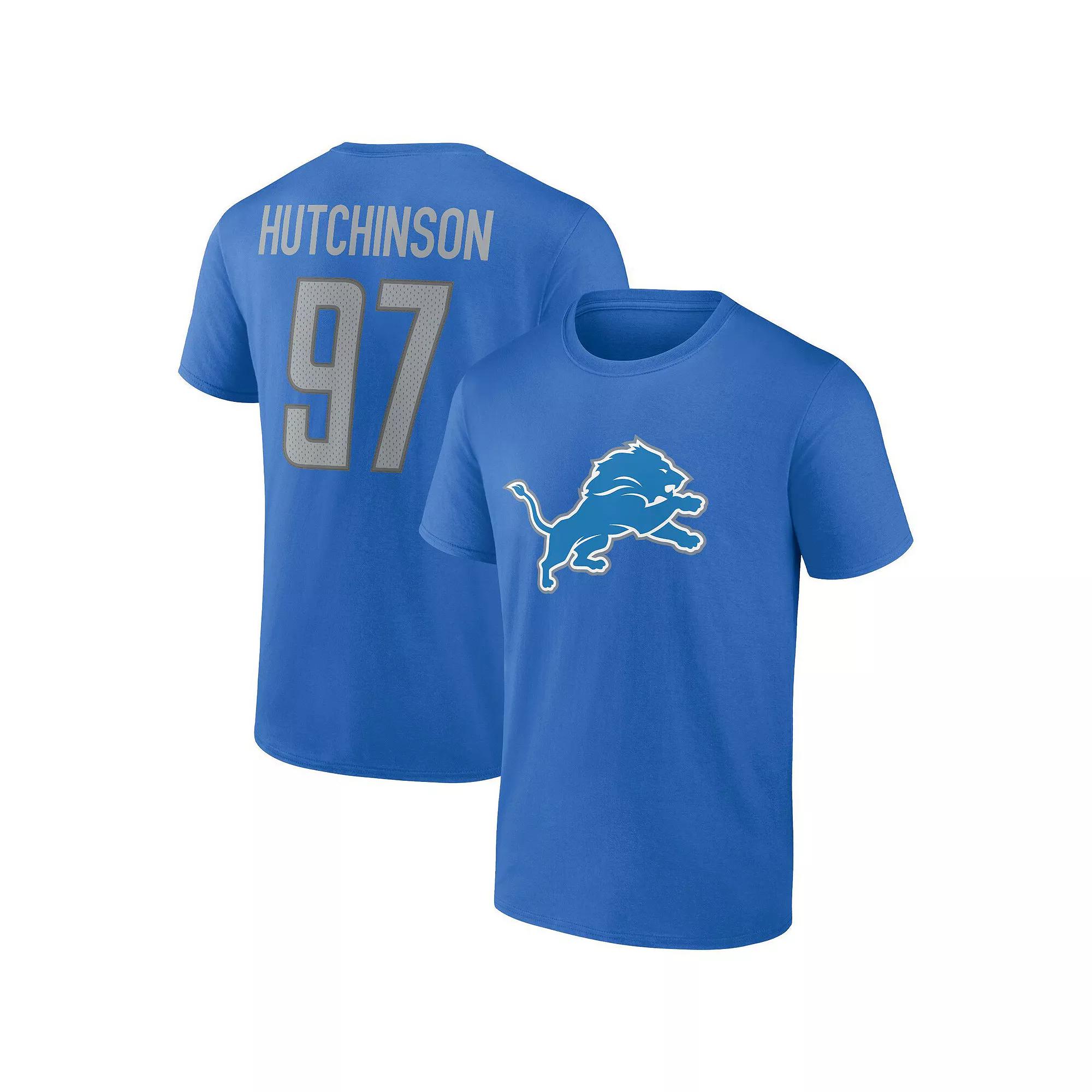 Men's Fanatics Branded Aidan Hutchinson Blue Detroit Lions Player Icon Name & Number T-Shirt,  Product Image