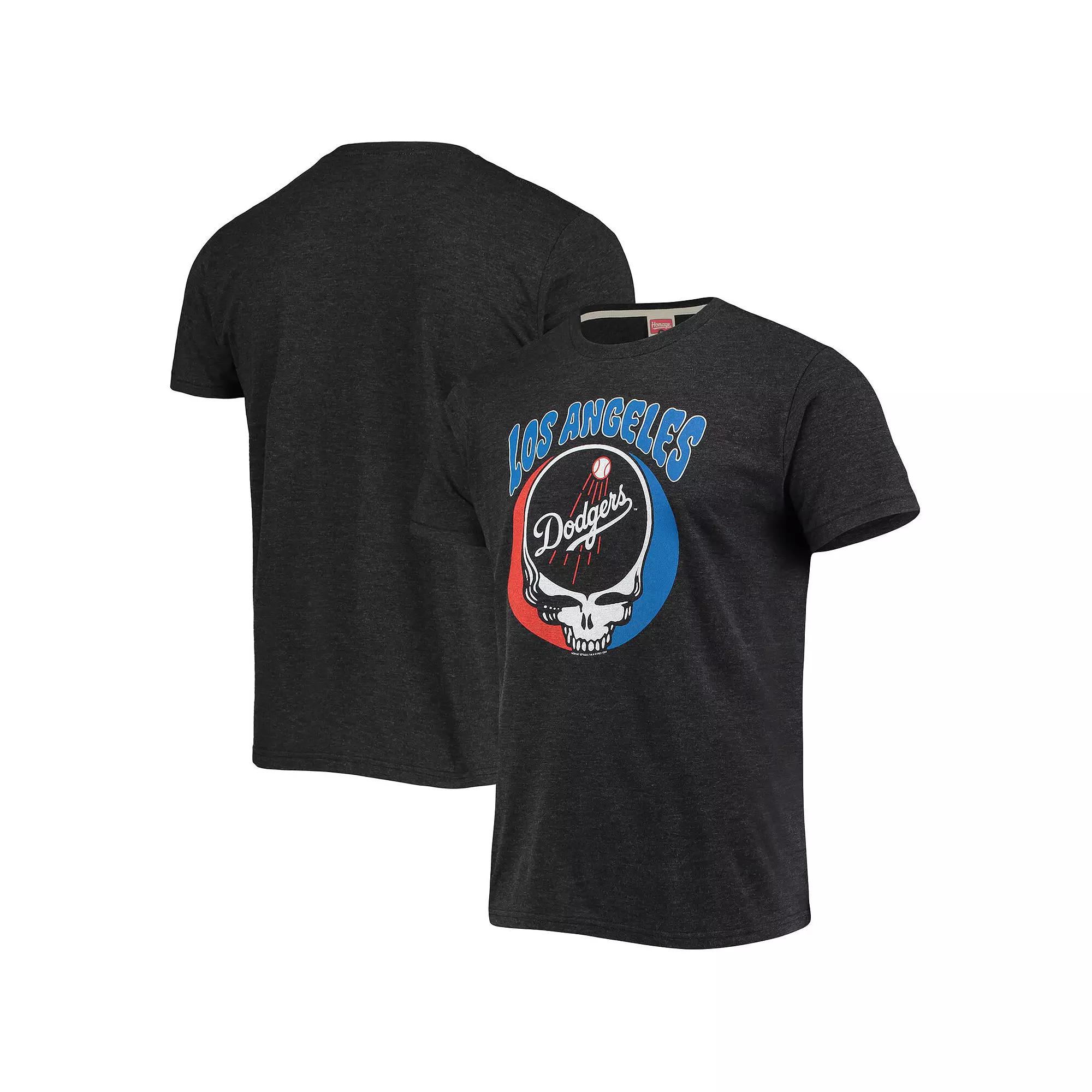 Men's Homage Charcoal Los Angeles Dodgers Grateful Dead Tri-Blend T-Shirt, Size: Medium Product Image