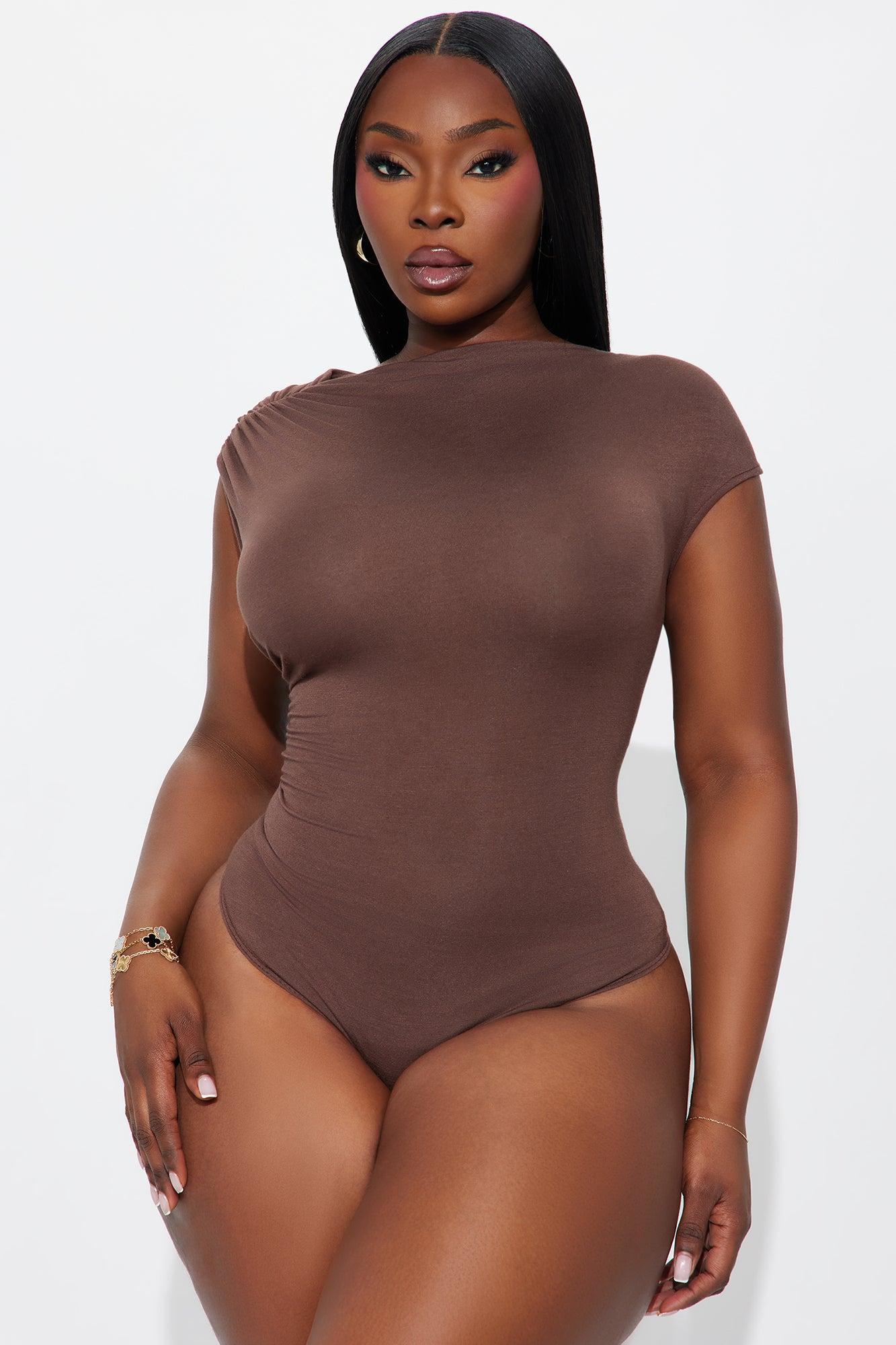 Lucy Ruched High Neck Bodysuit - Chocolate Female Product Image