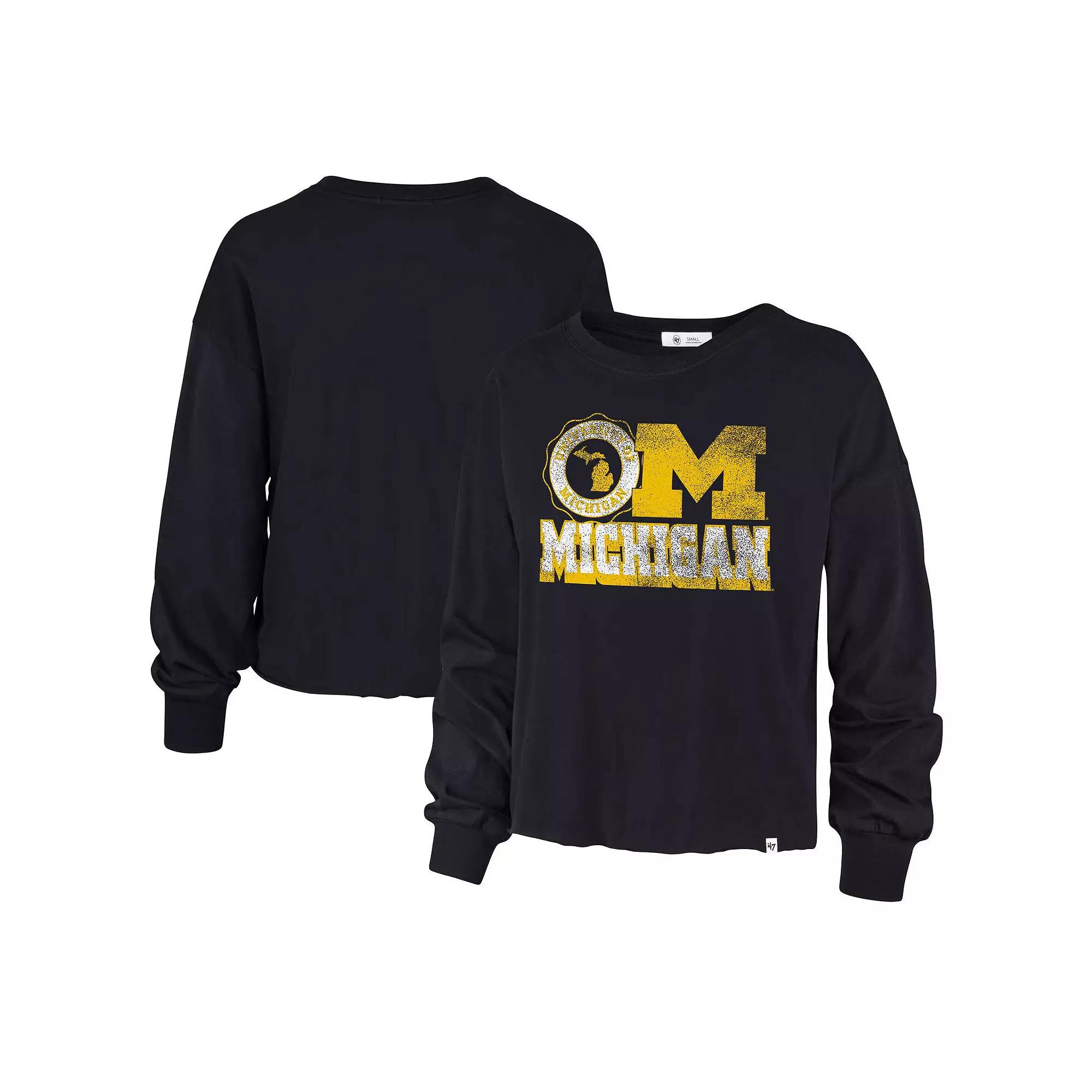 Women's '47 Navy Michigan Wolverines Bottom Line Parkway Long Sleeve T-Shirt,  Product Image