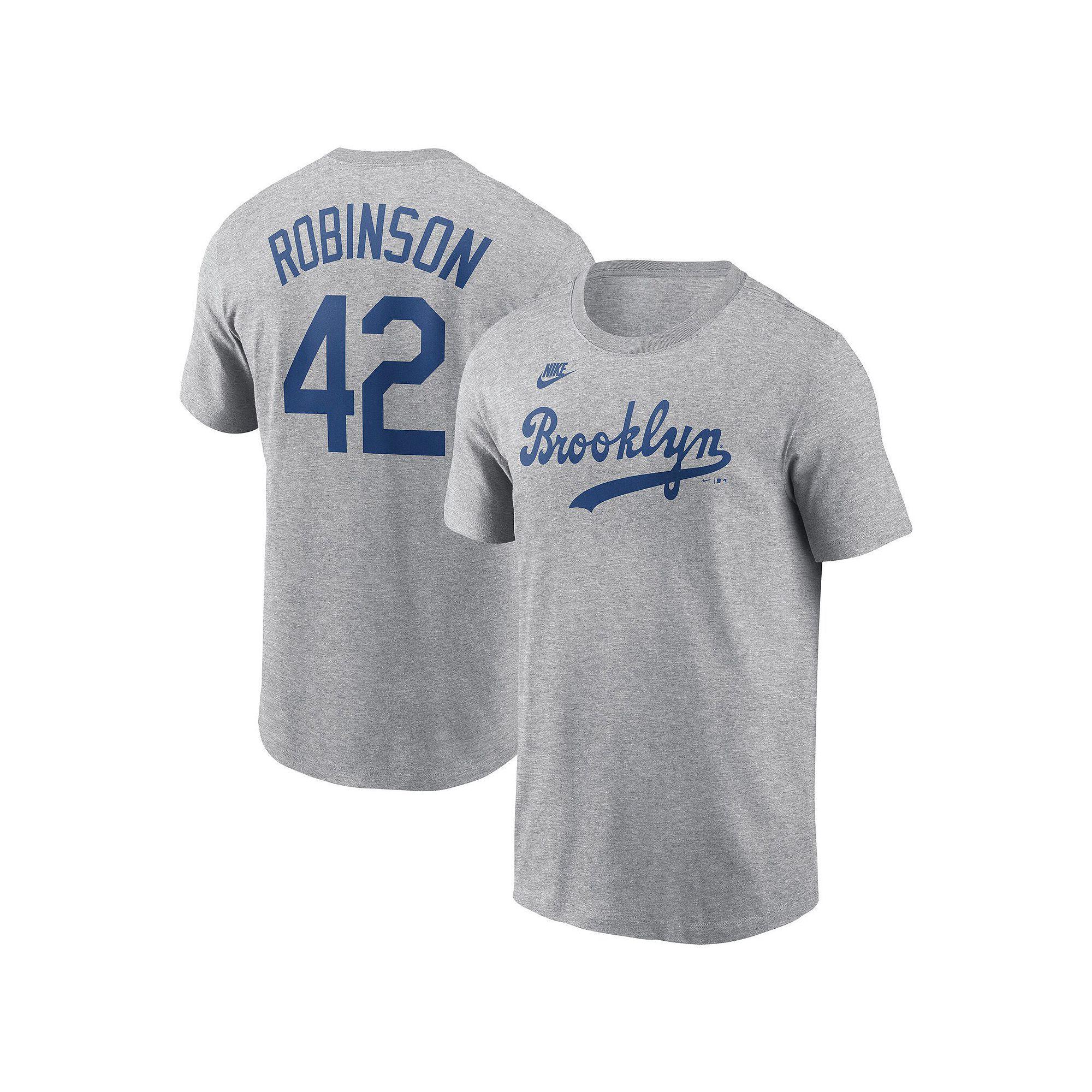 Men's Nike Jackie Robinson Heather Gray Brooklyn Dodgers Cooperstown Collection Fuse Name & Number T-Shirt,  Product Image