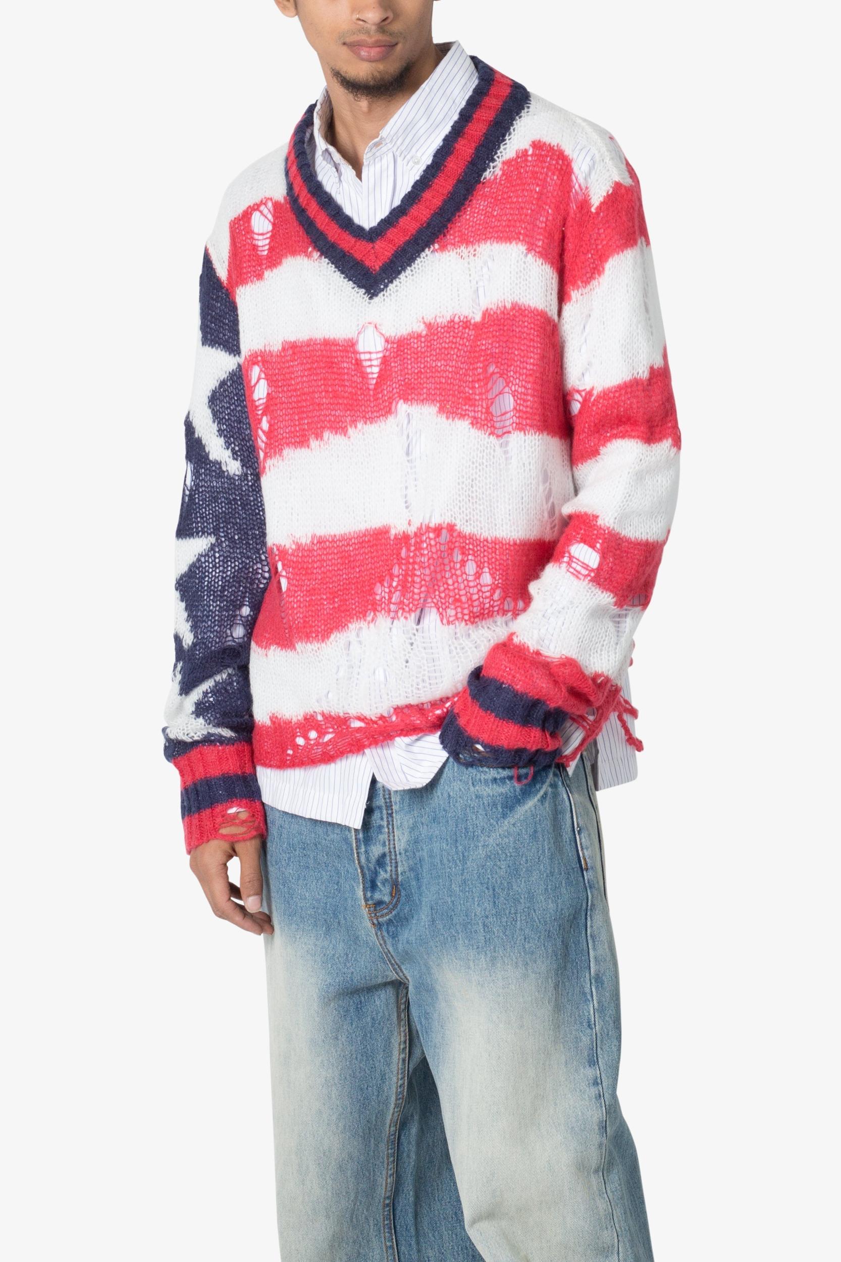 Flag Loose Knitted Sweater - Red/Blue Product Image