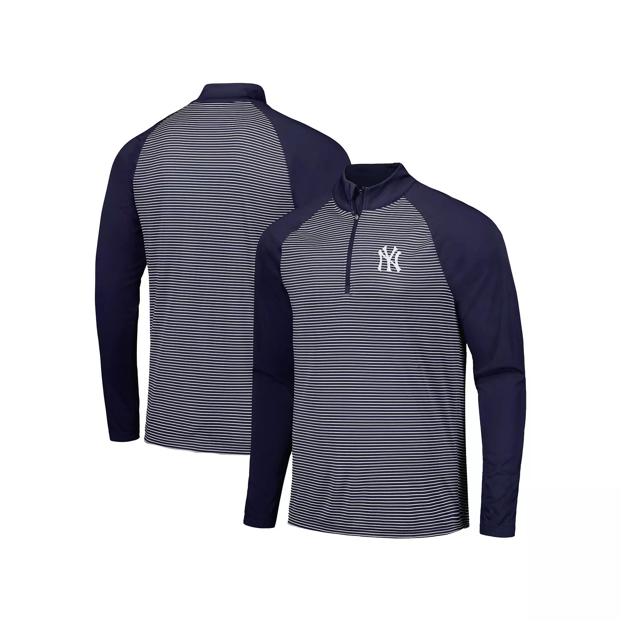 Mens Levelwear New York Yankees Charter Striped Raglan Quarter-Zip Top Blue Product Image