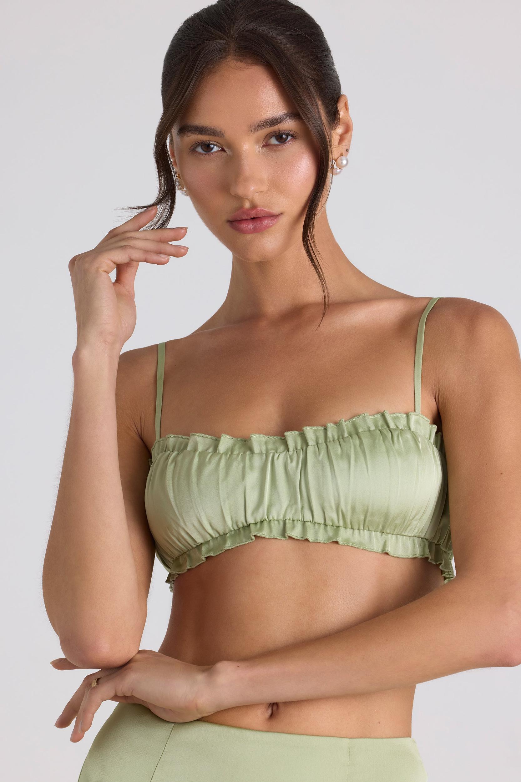 Ruffle-Trim Smocked Crop Top in Spring Green Product Image