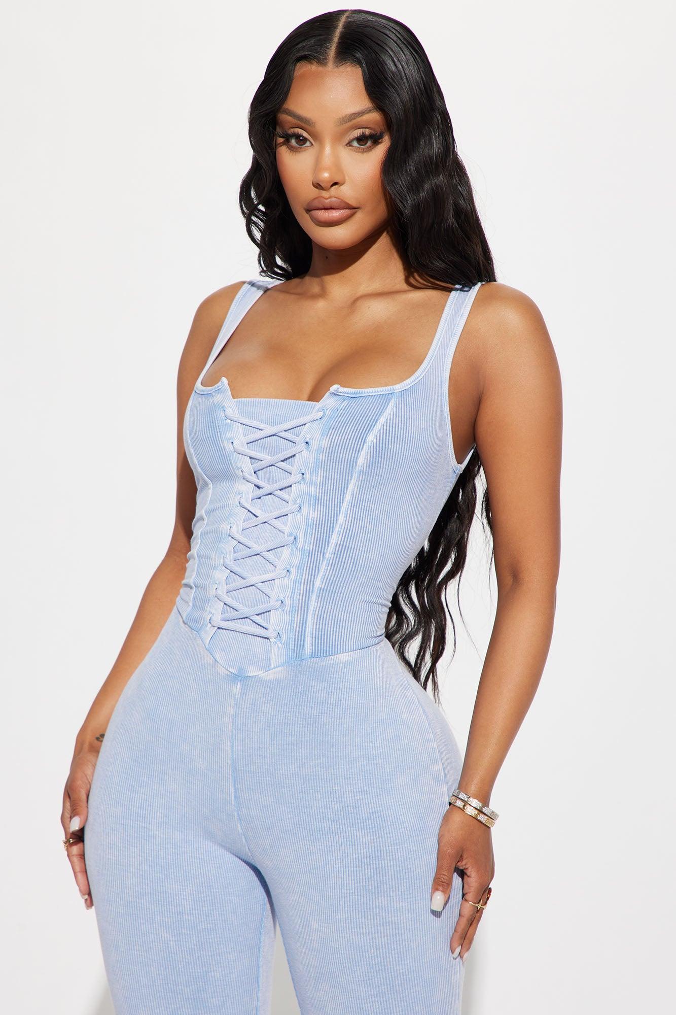 Tie Me Right Ribbed Jumpsuit - Blue Product Image