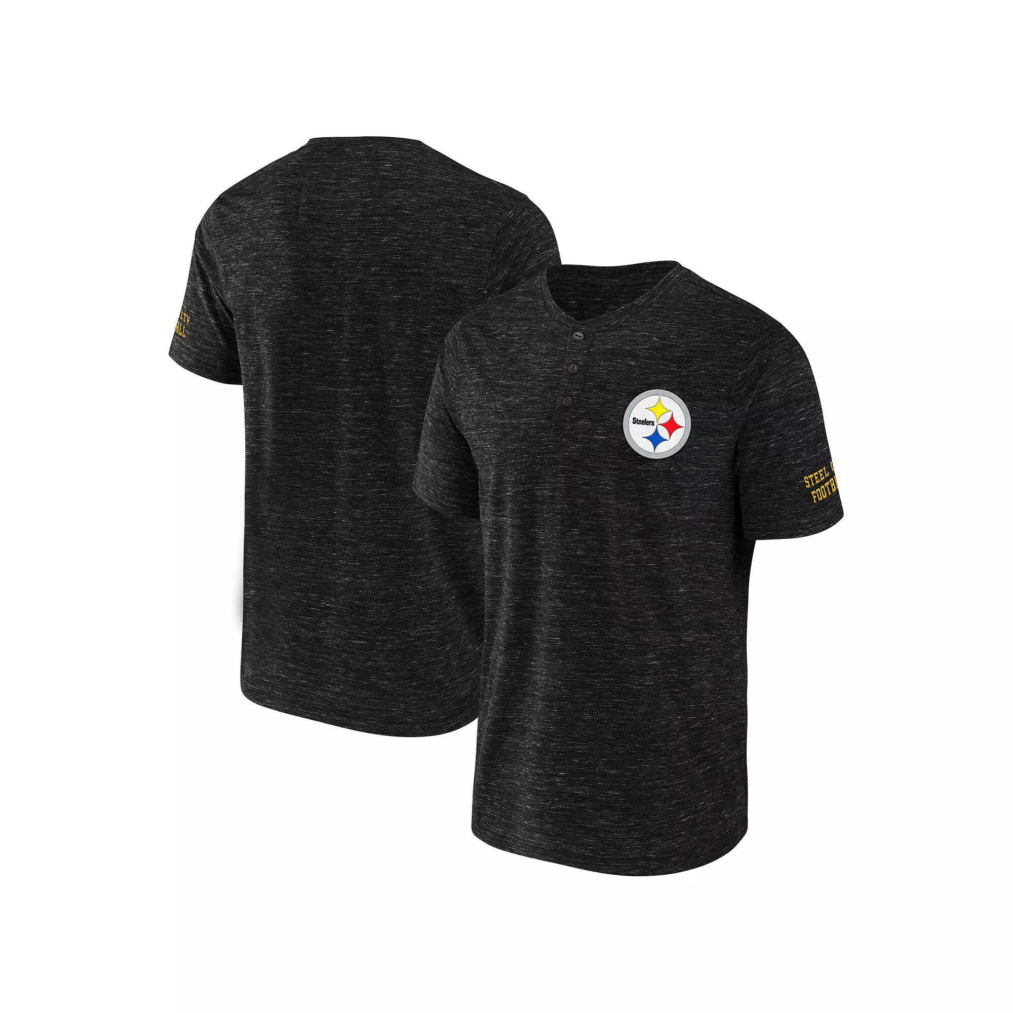 Men's NFL x Darius Rucker Collection by Fanatics Black Pittsburgh Steelers Slub Henley T-Shirt,  Product Image