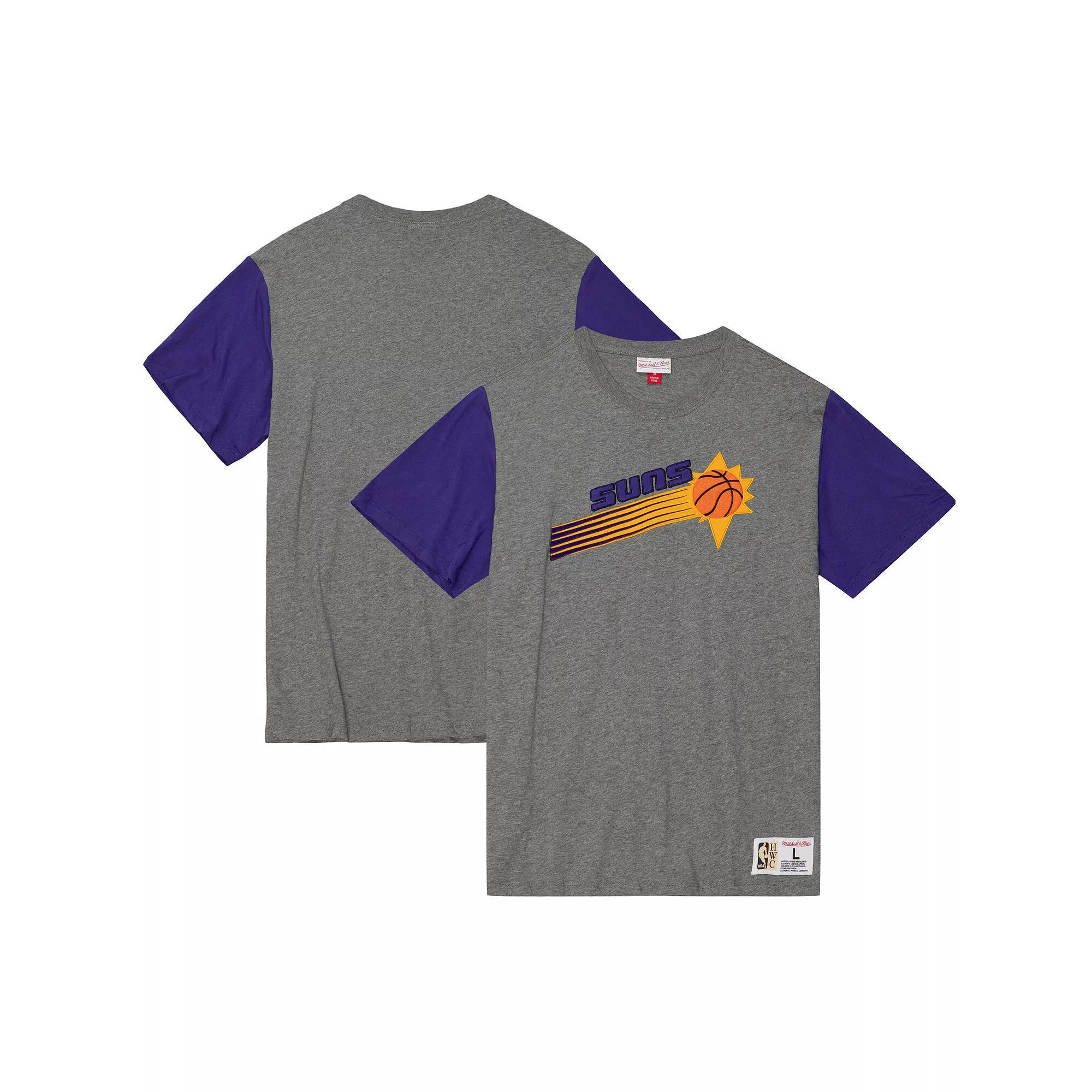 Men's Mitchell & Ness  Heather Gray Phoenix Suns Hardwood Classics Color Block T-Shirt, Size: XL, Phx Grey Product Image