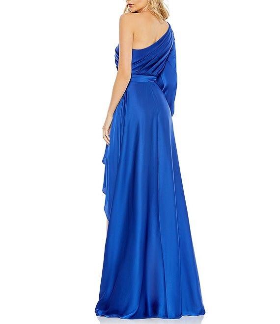 Ieena for Mac Duggal One Shoulder Asymmetrical Neckline Long Sleeve High-Low Dress Product Image