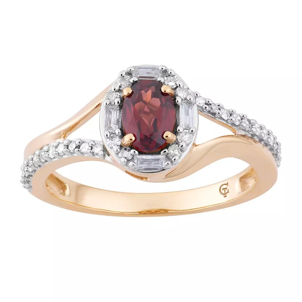 10k Gold Garnet & 1/4 Carat T.W. Diamond Oval Halo Ring, Women's, Size: 6 Product Image