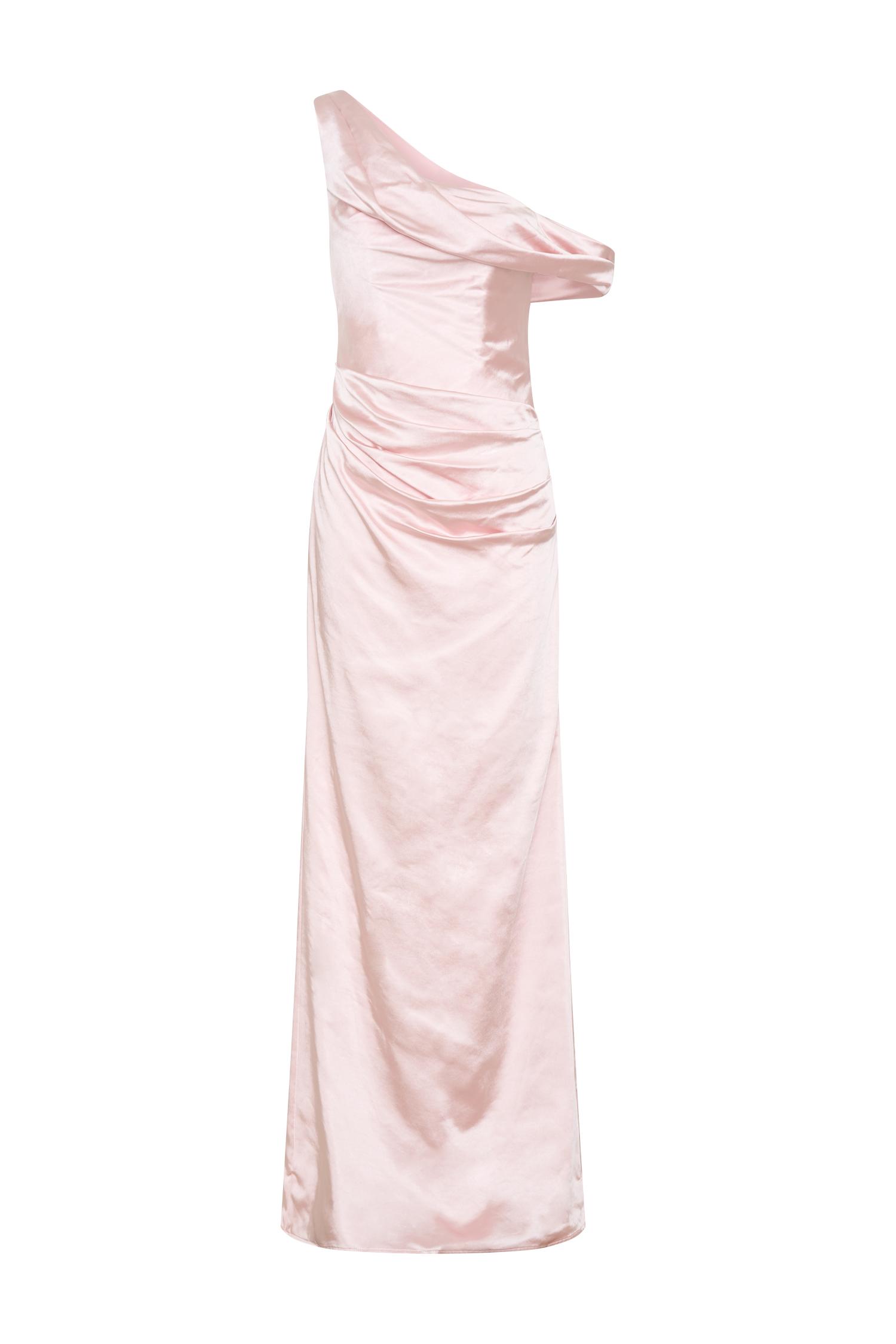 Dalia Off Shoulder Satin Maxi Dress - Soft Pink Product Image