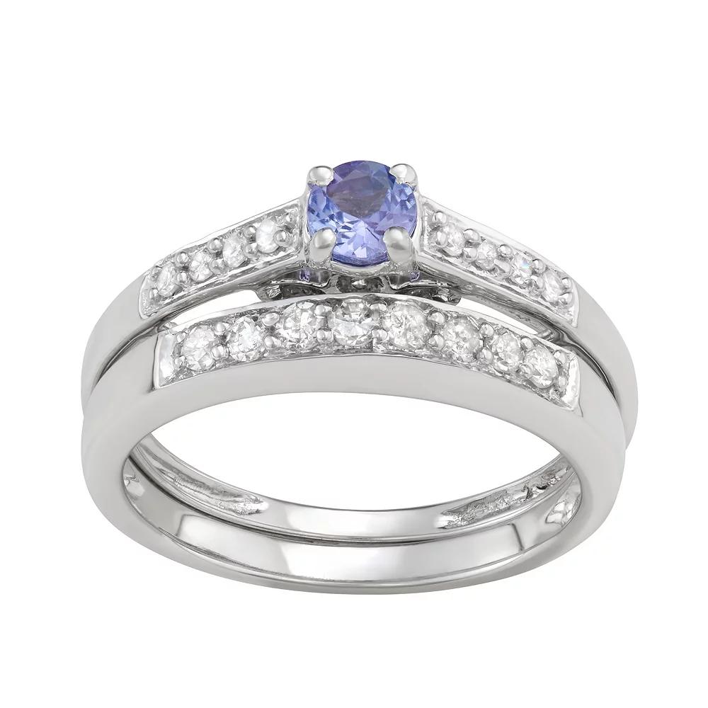 HDI 10k White Gold 1/3 Carat T.W. Diamond & Tanzanite Engagement Ring Set, Women's,  Product Image