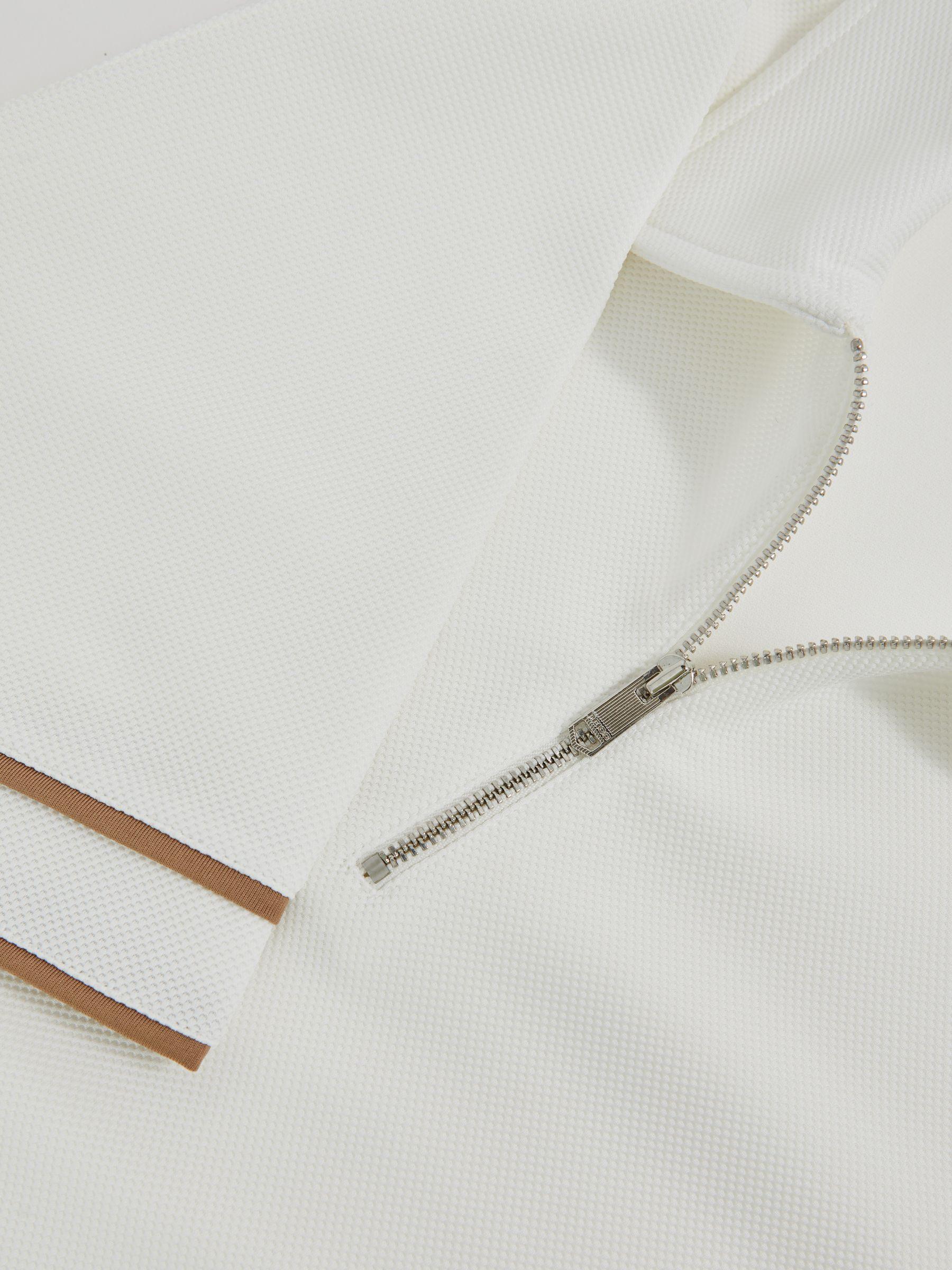 Textured Half-Zip Tipped Polo Shirt in White Product Image