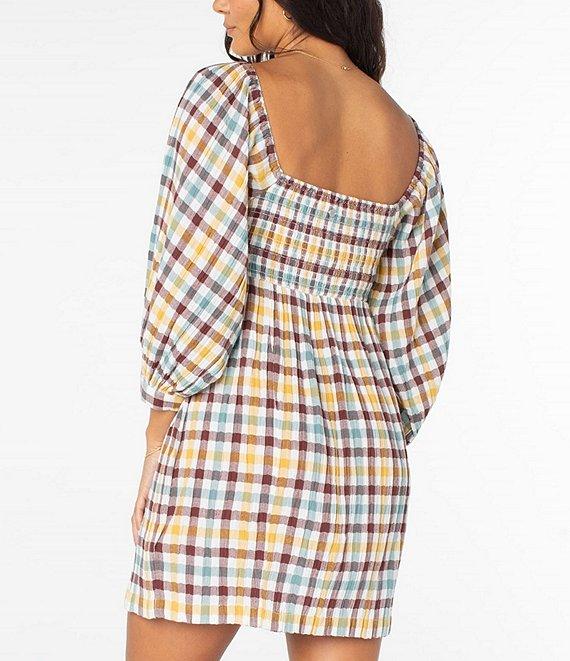 Roxy Moonlight Shores Long Sleeve Plaid Mini Dress Product Image
