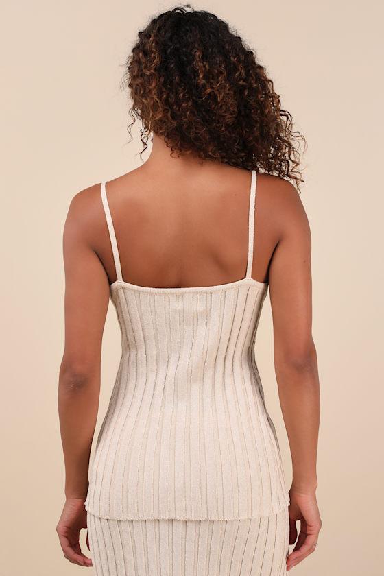 Baha Beige Ribbed Knit Button-Front Cami Top Product Image