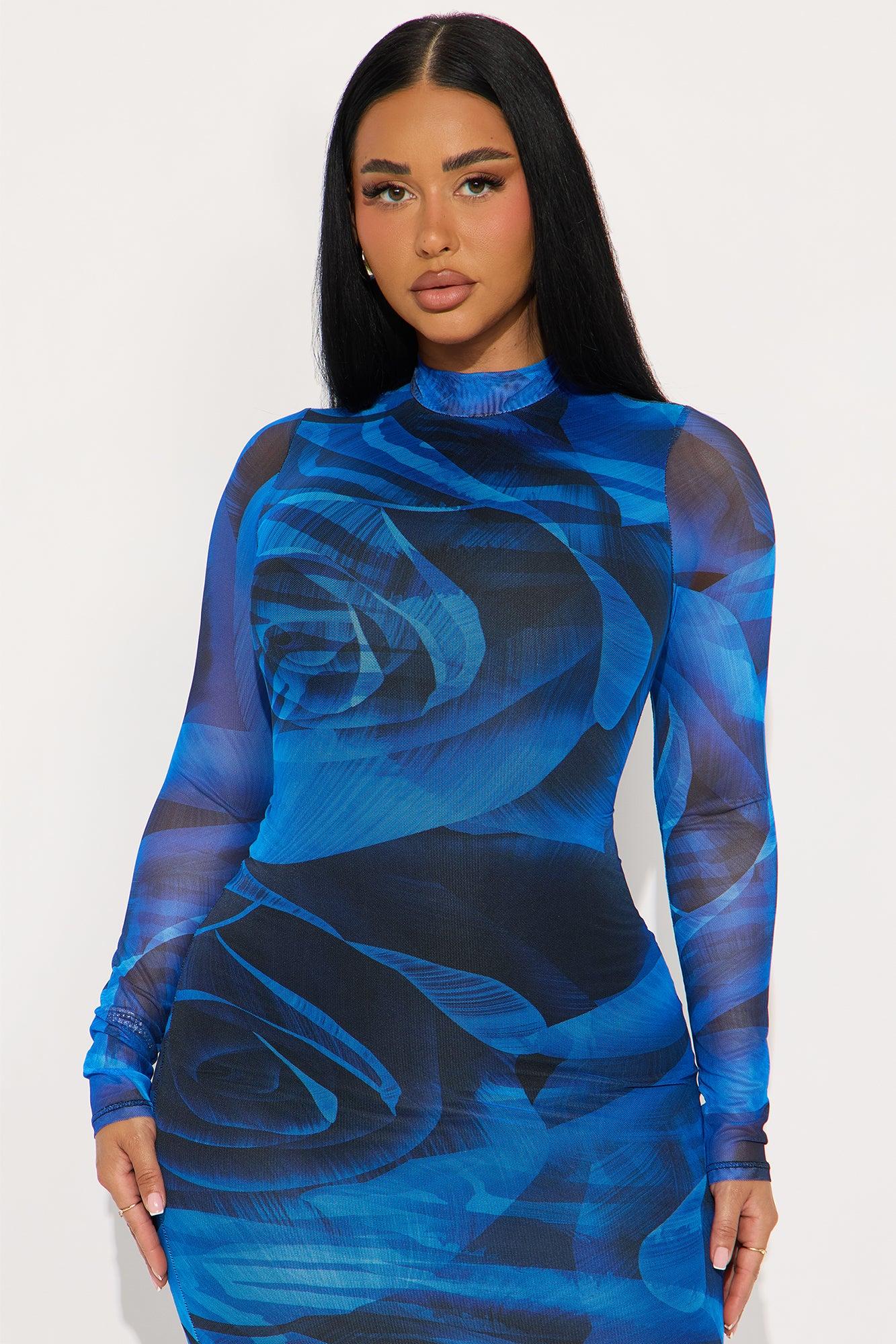 Floral Feelings Mesh Midi Dress - Blue Product Image
