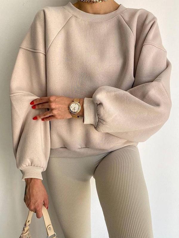 Solid Crew Neck Splice Sweatshirt Product Image