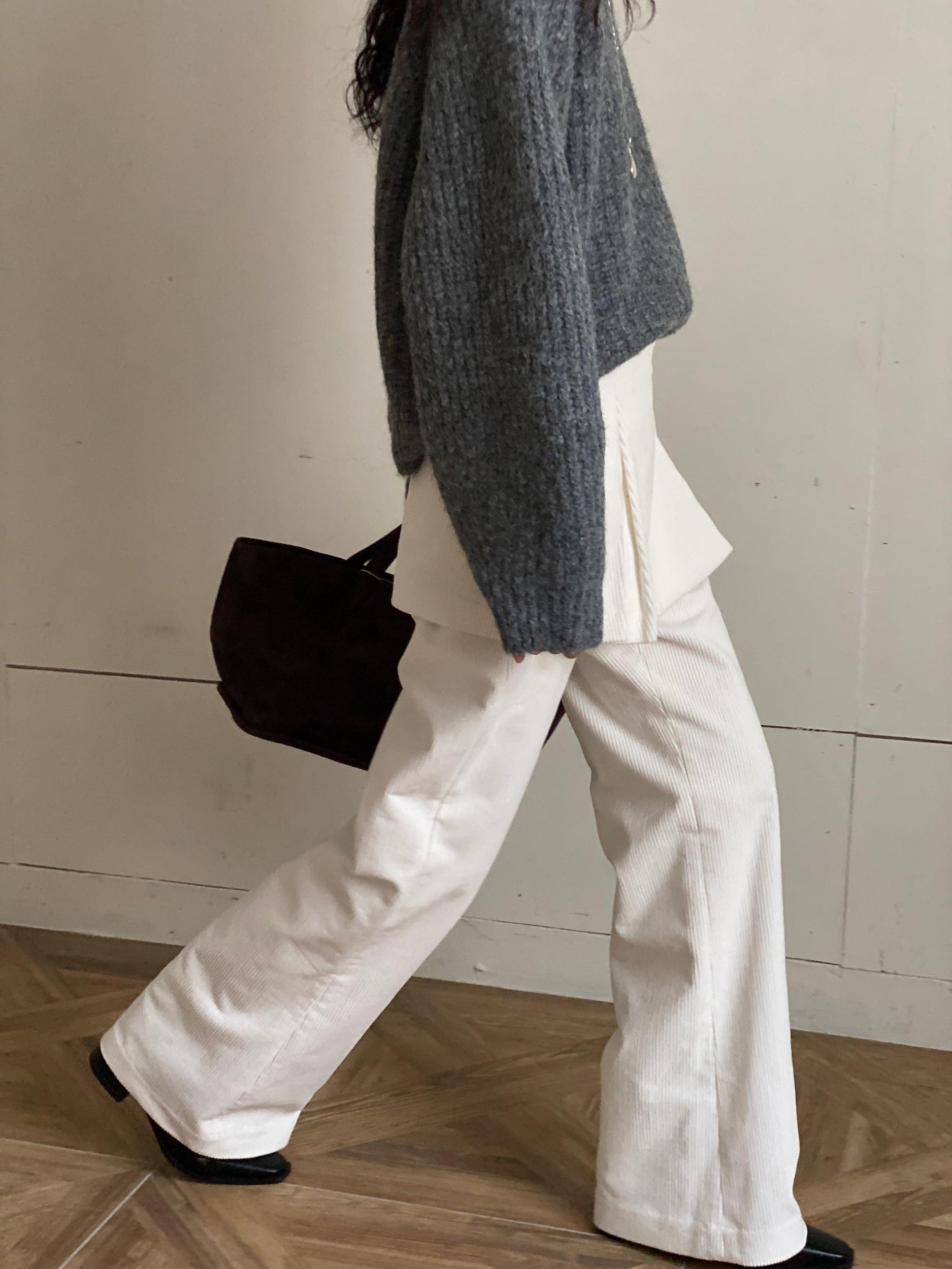 Cream Corduroy Layered Skirt Pants Product Image