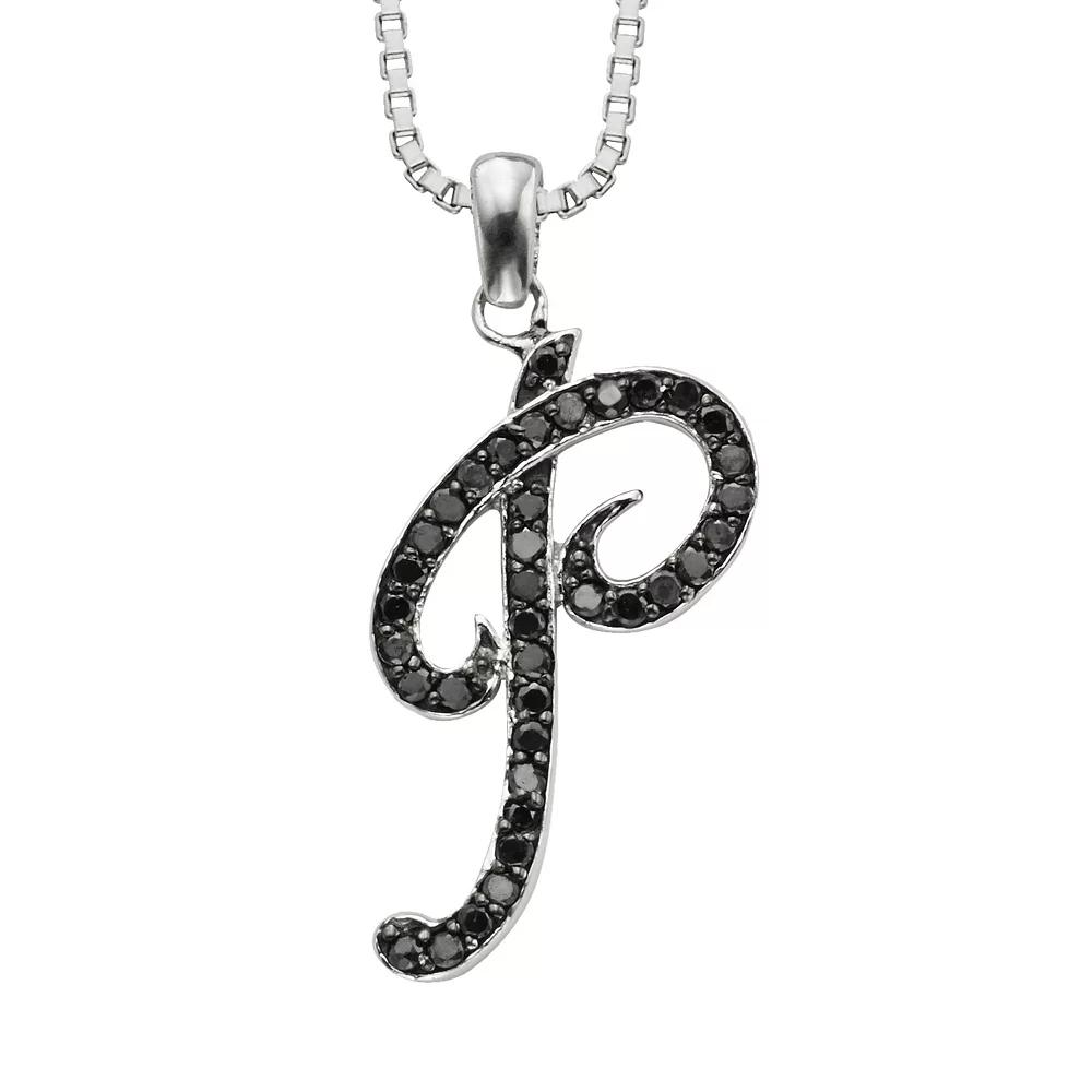 Jewelexcess Sterling Silver 1/4-ct. T.W. Black Diamond Initial Pendant, Women's,  Product Image
