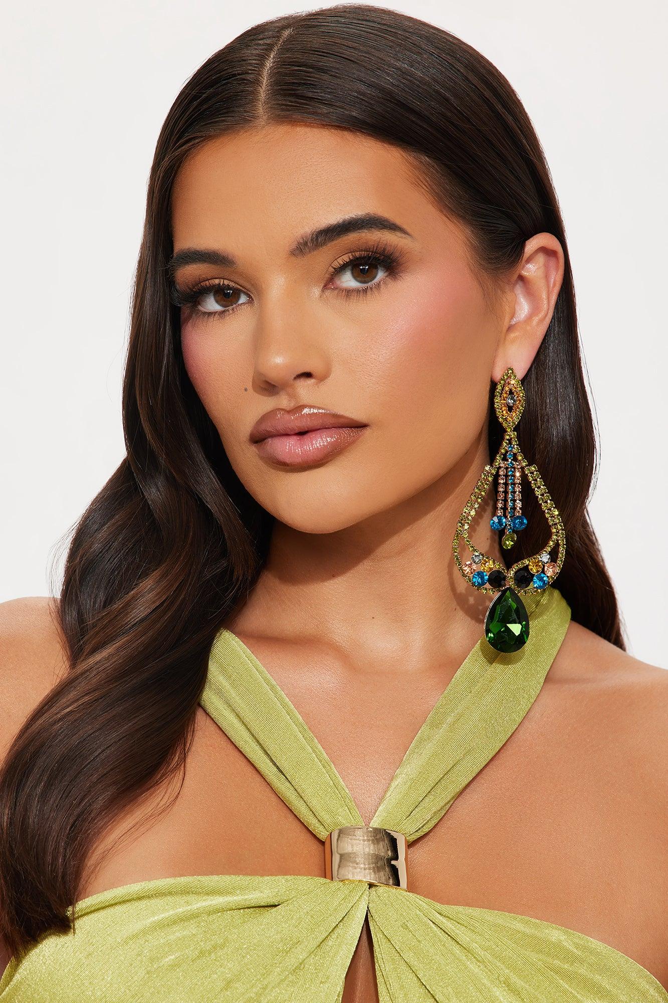 Shades Of Green Embellished Drop Earrings - Green/combo Female Product Image