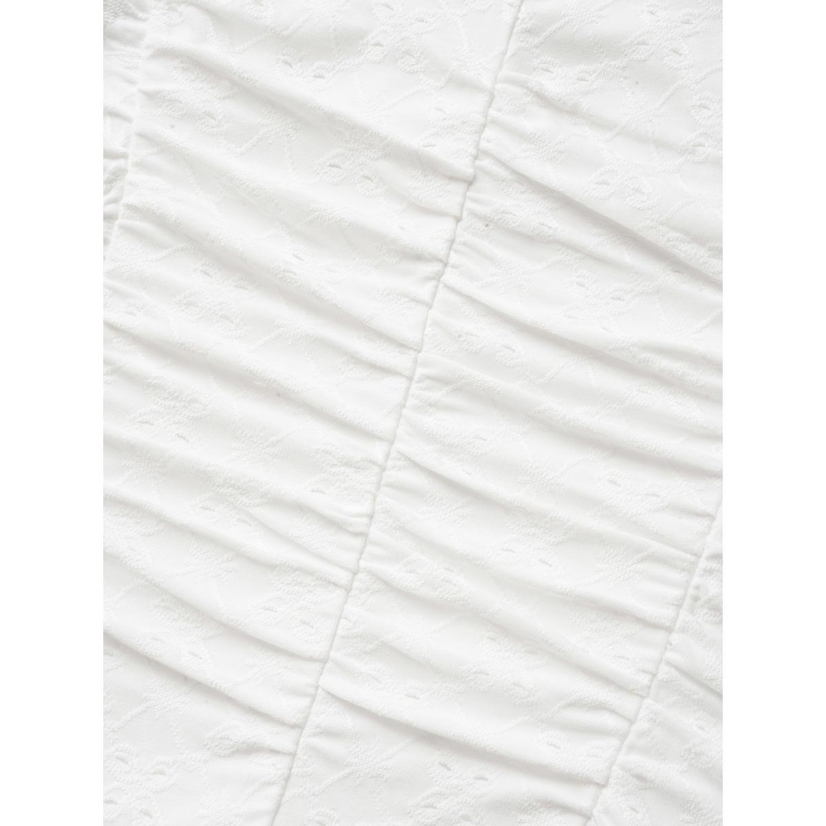 Plus Size Ivory Broderie Anglaise Ruched Lantern Sleeve Blouse Women Elegant Elbow-length sleeve Heart neckline Everyday Blouses BloomChic 22-24/3X Product Image