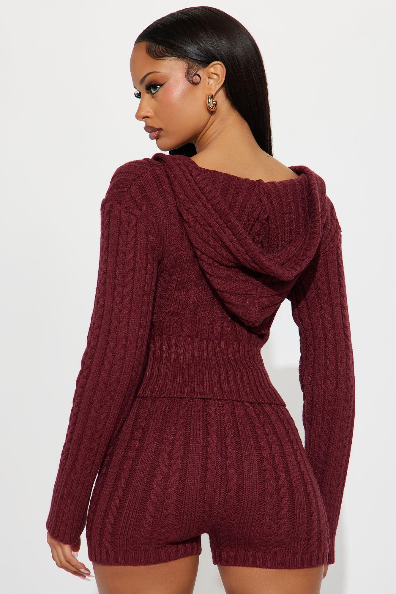 Feeling Some Way Sweater Short Set - Burgundy Female Product Image