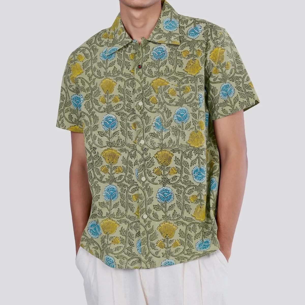 Floral Block Print Shirt - Olive Product Image