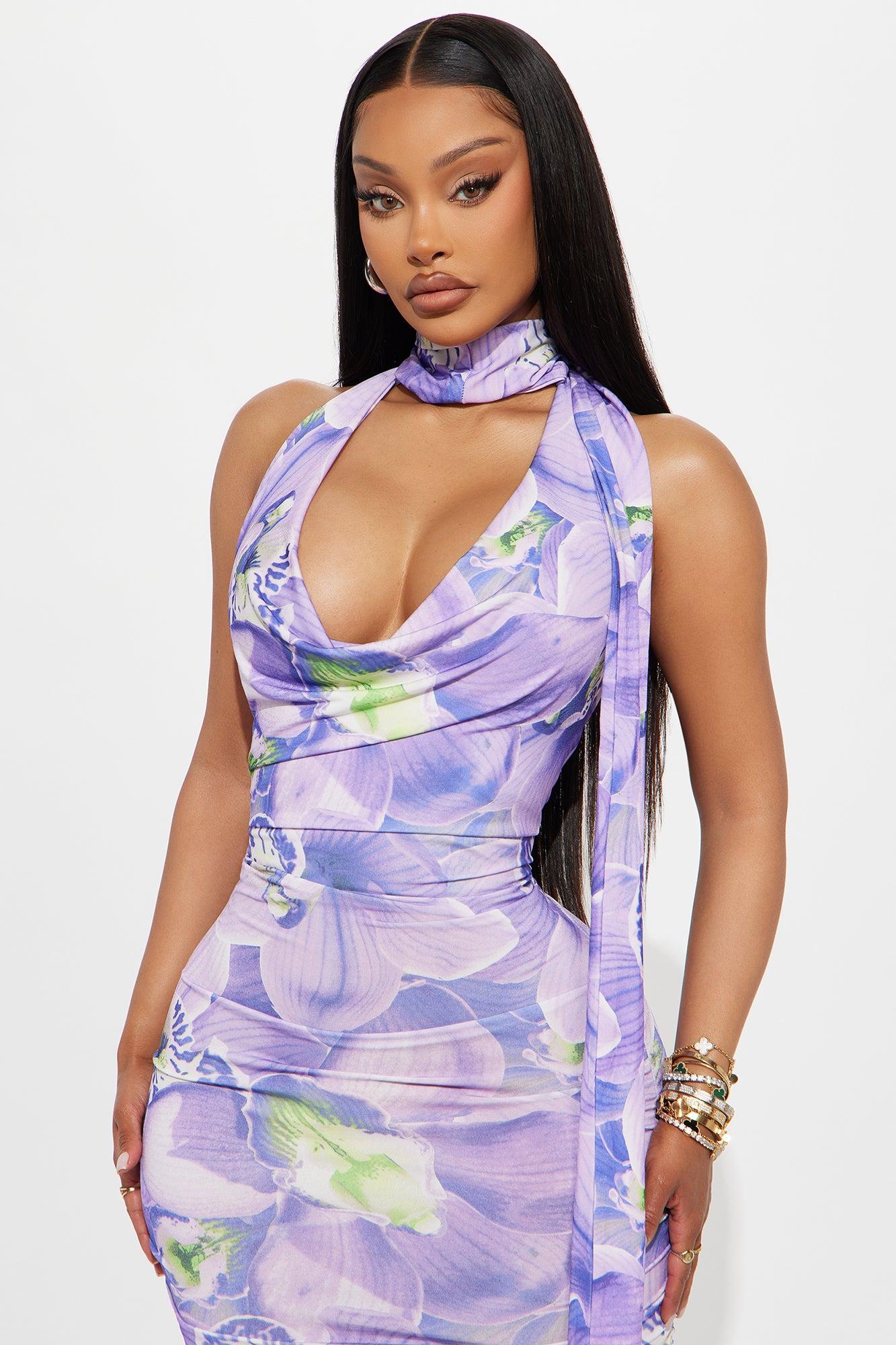 Express Yourself Floral Midi Dress - Purple/combo Female Product Image