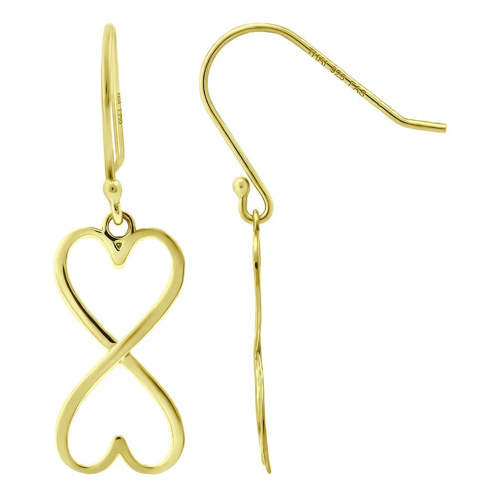 Aleure Precioso 18k Gold Over Silver Heart Infinity Drop Fishhook Earrings, Women's, Gold Tone Product Image