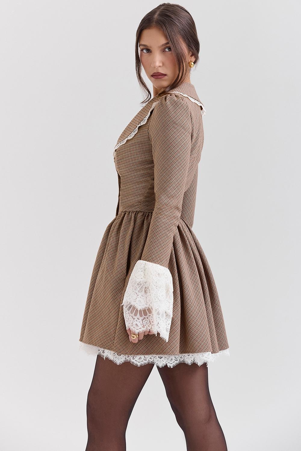 Sable  brown puppytooth check mini dress - sale Product Image