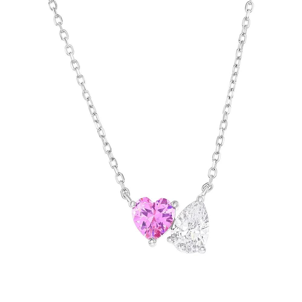 Argento Bella Sterling Silver Heart & Pear Shaped Cubic Zirconia Necklace, Women's, Size: 16-18" ADJ Product Image