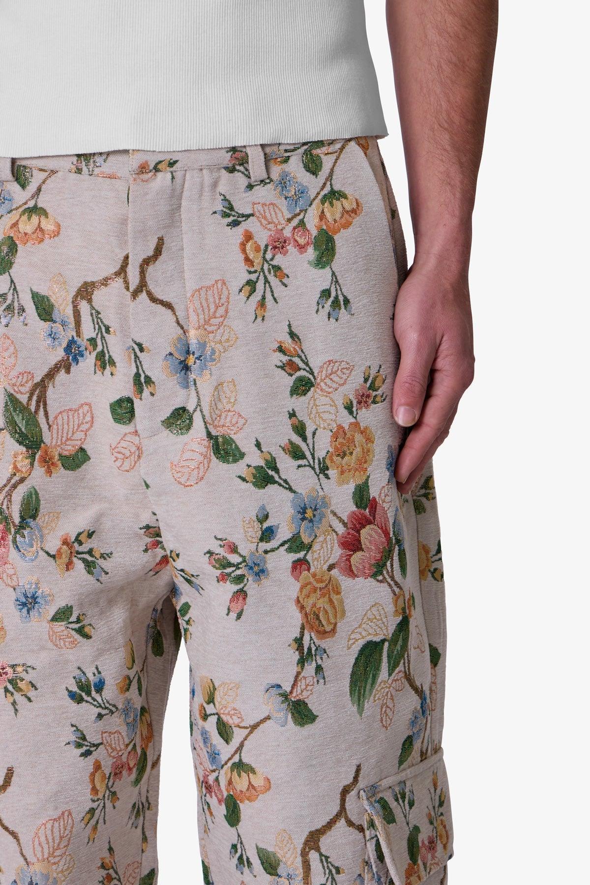 Jacquard Rose Cargo Pants - Gold Product Image