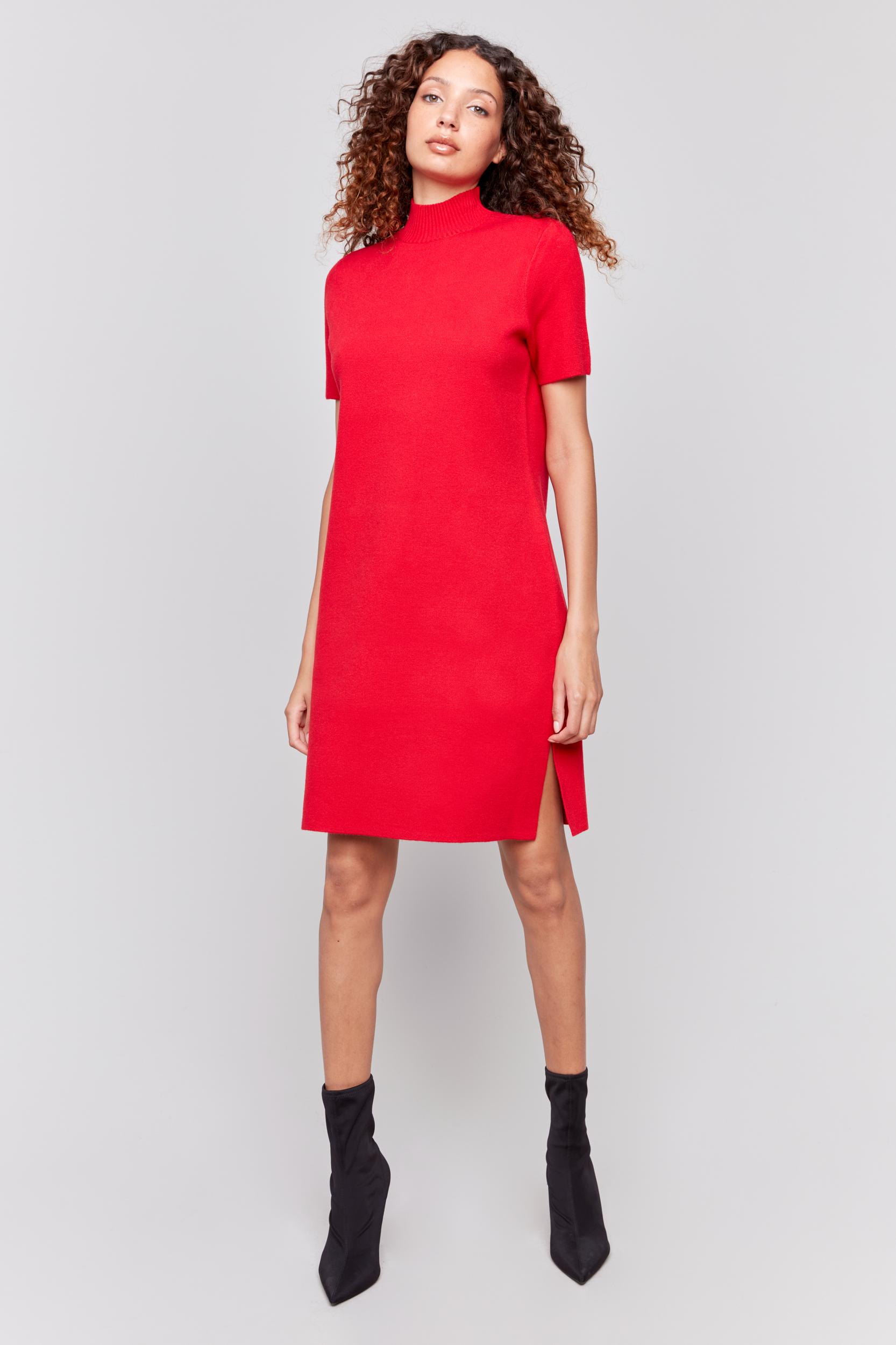 Mock Neck Short Sleeve Sweater Dress with Side Slits Product Image