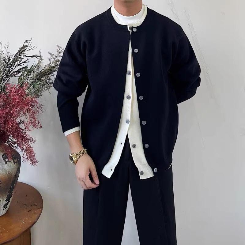 Crew Neck Mock Two Piece Cardigan Product Image