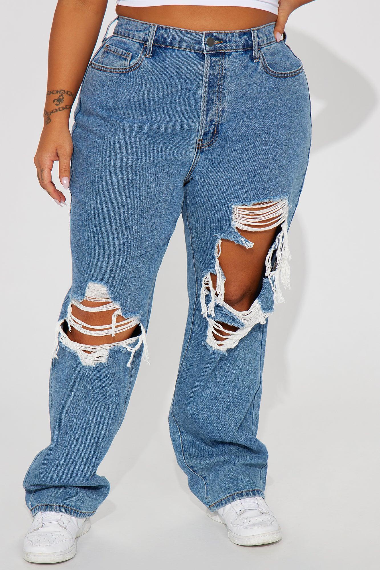 Drive You Crazy Ripped Non Stretch Straight Leg Jeans - Medium Wash Product Image
