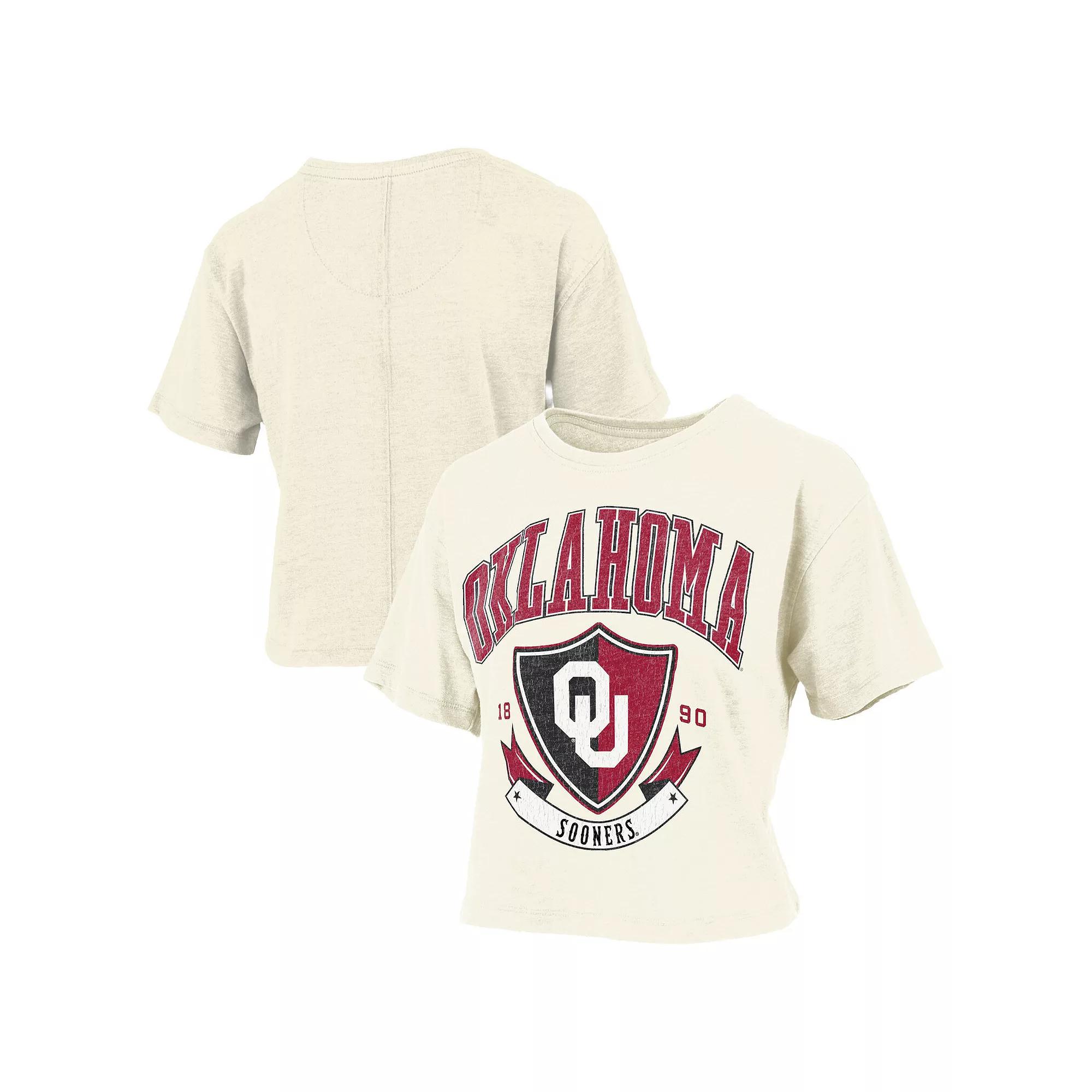 Women's Pressbox Cream Oklahoma Sooners Buckler Vintage Cropped T-Shirt,  Product Image