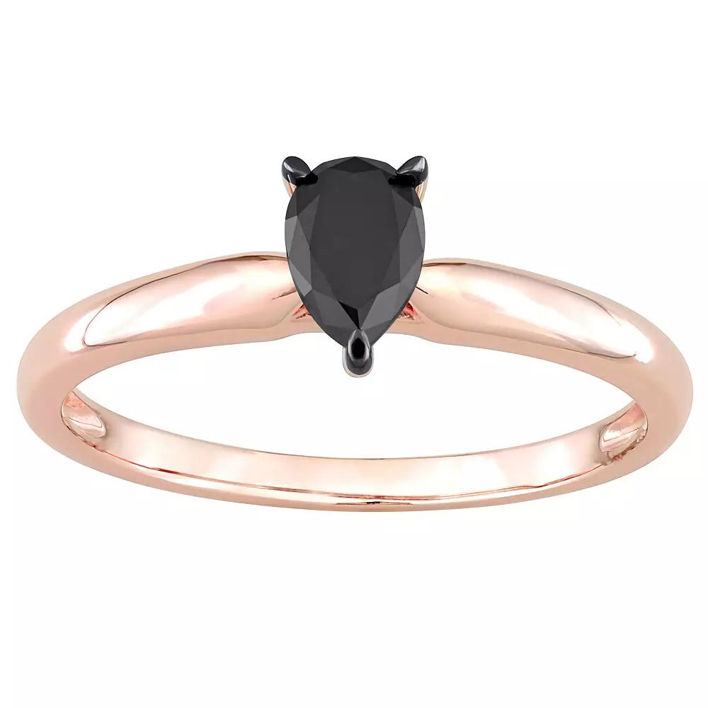 Stella Grace 14k Rose Gold 1/2 Carat T.W Pear Cut Black Diamond Solitaire Engagement Ring, Women's, Size: 6.50 Product Image