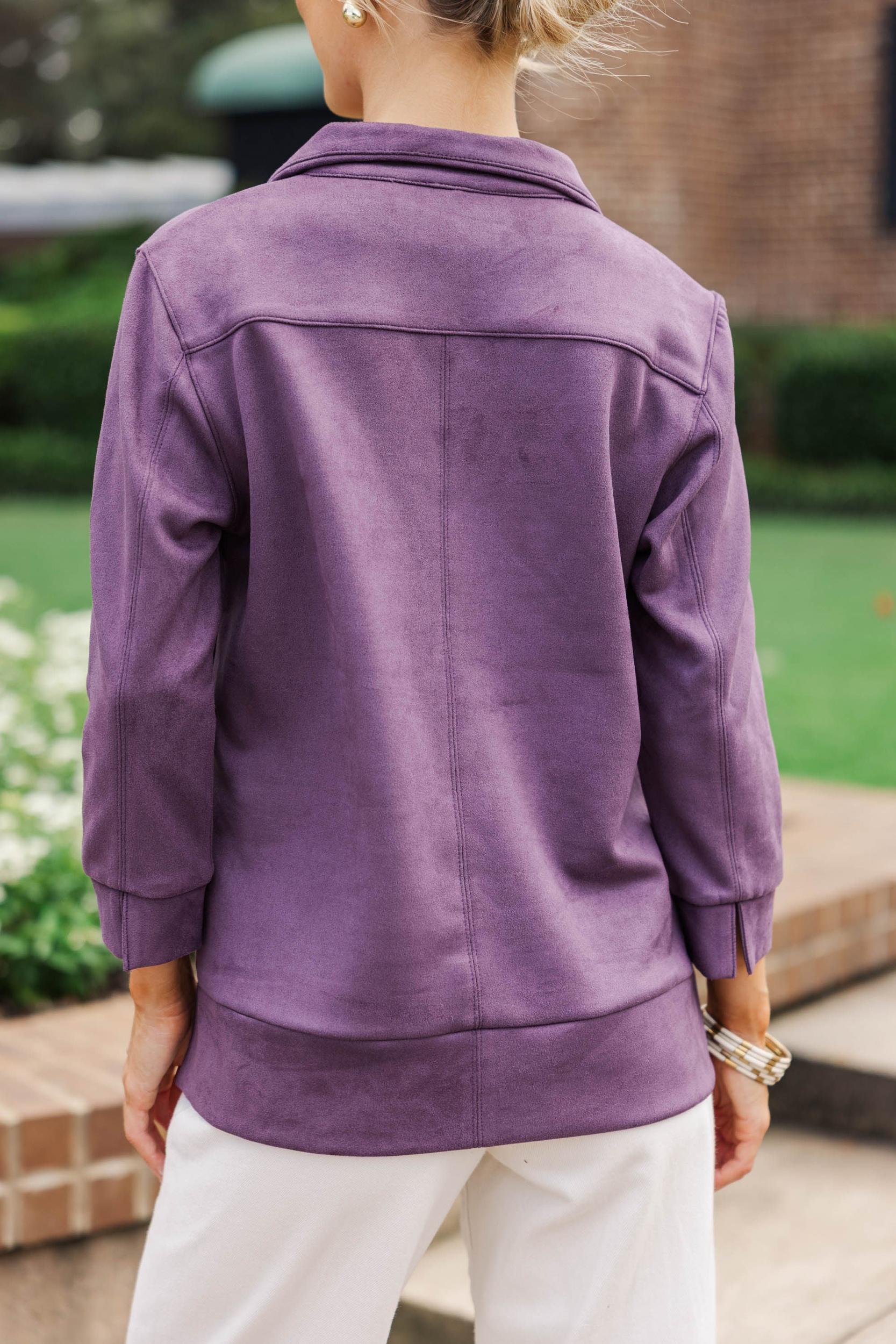 Never Forget Plum Purple Suede Blouse Female Product Image