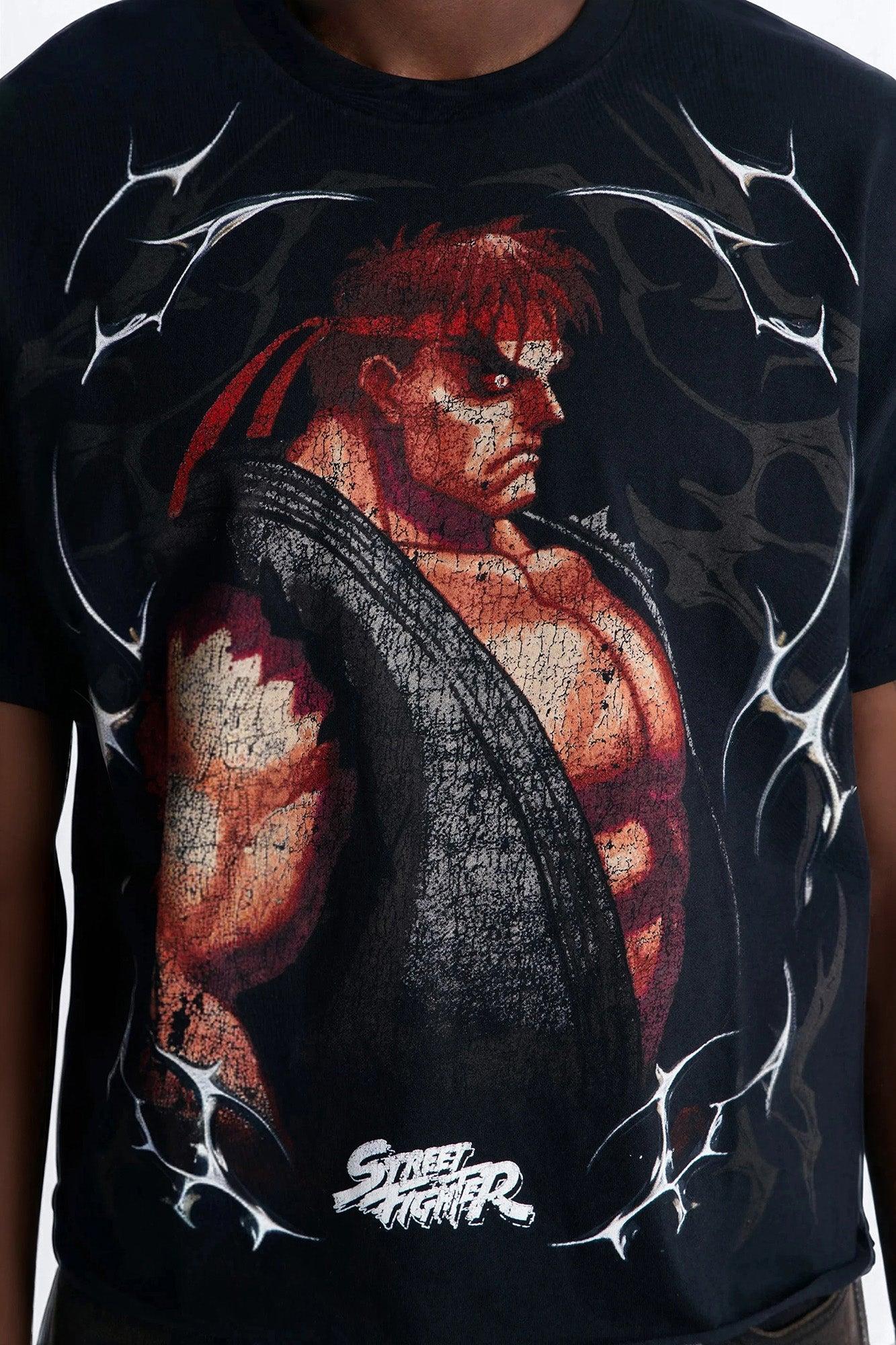 Street Fighter Evil Ryu Raging Demon Boxy Short Sleeve Tee - Black Male Product Image