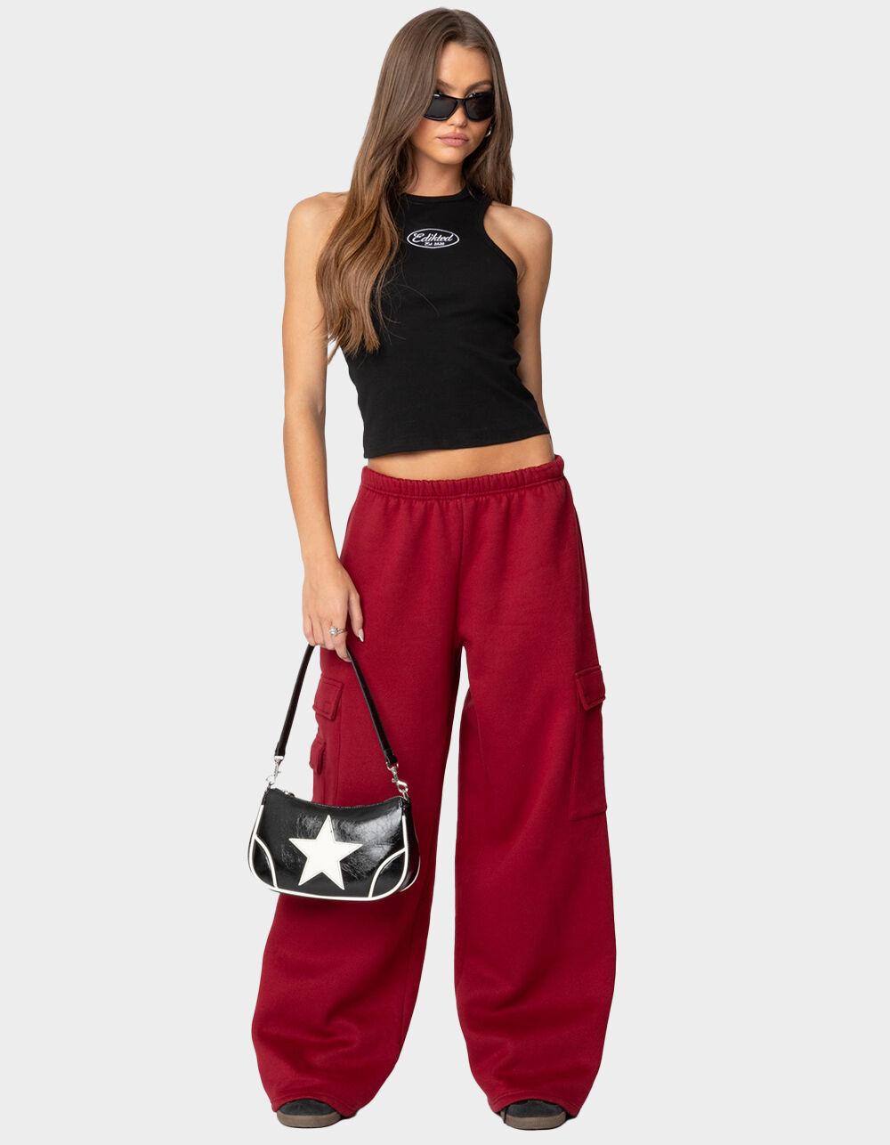 EDIKTED Wide Leg Cargo Sweatpants - DK RED Product Image