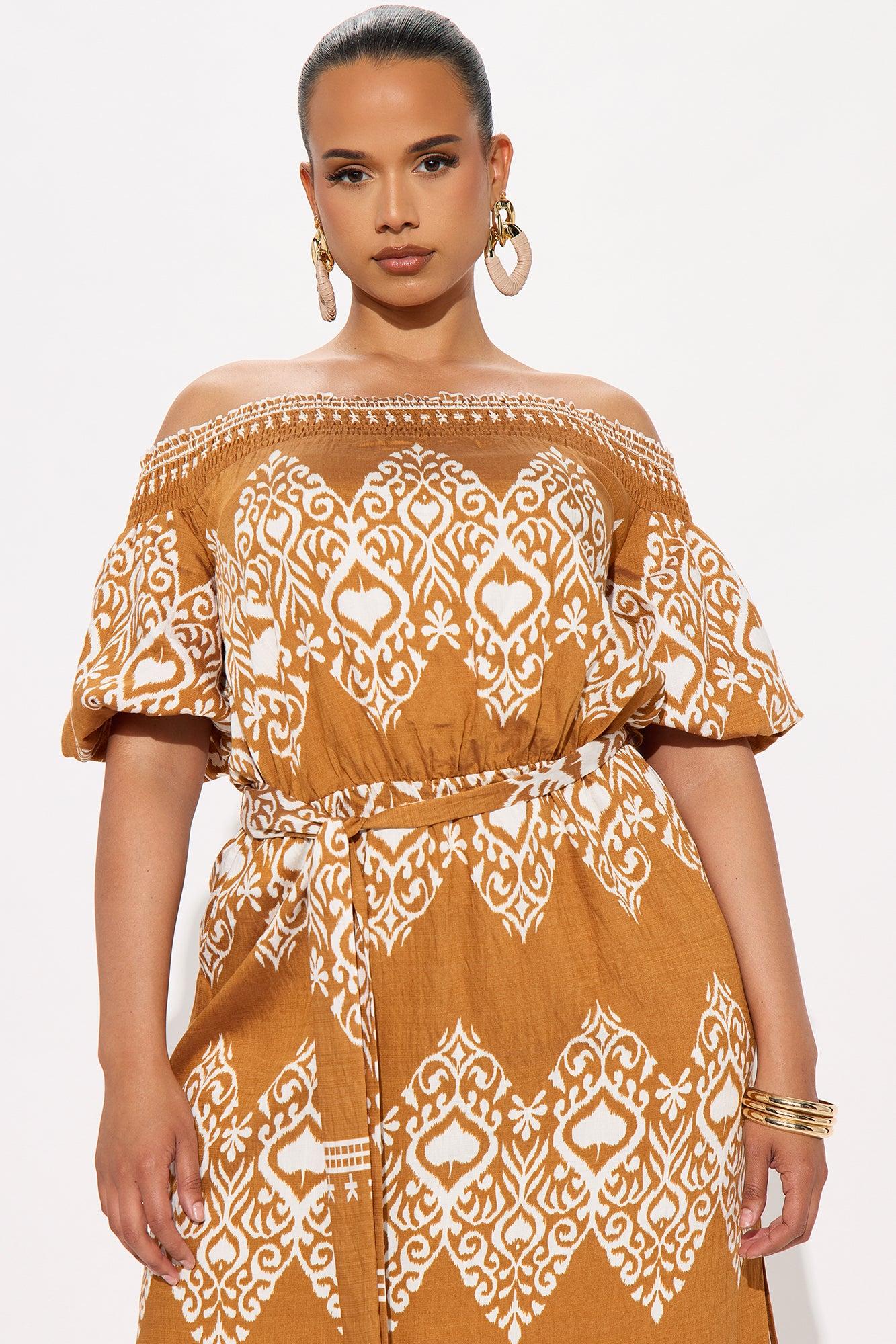 Mindy Off Shoulder Maxi Dress - Brown/combo Product Image