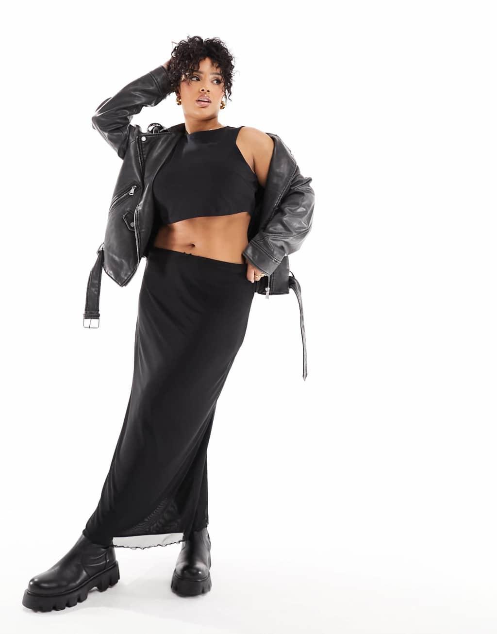 ASOS DESIGN Curve mesh midi skirt in black Product Image