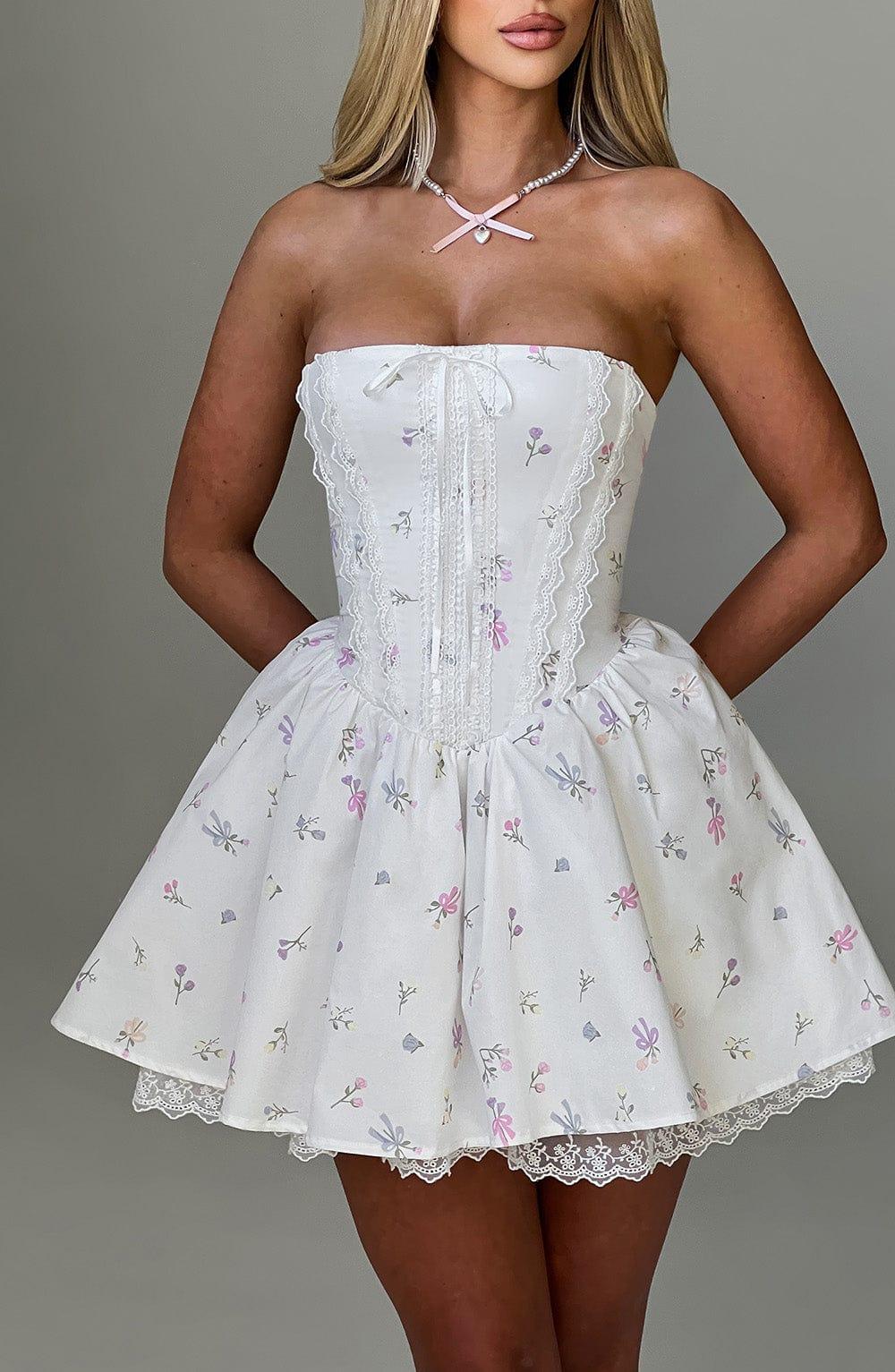 Evie Mini Dress - White Multi Floral Print Product Image