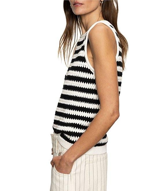 Sanctuary Stripe Print Crew Neck Sleeveless Hand Crochet Shell Product Image